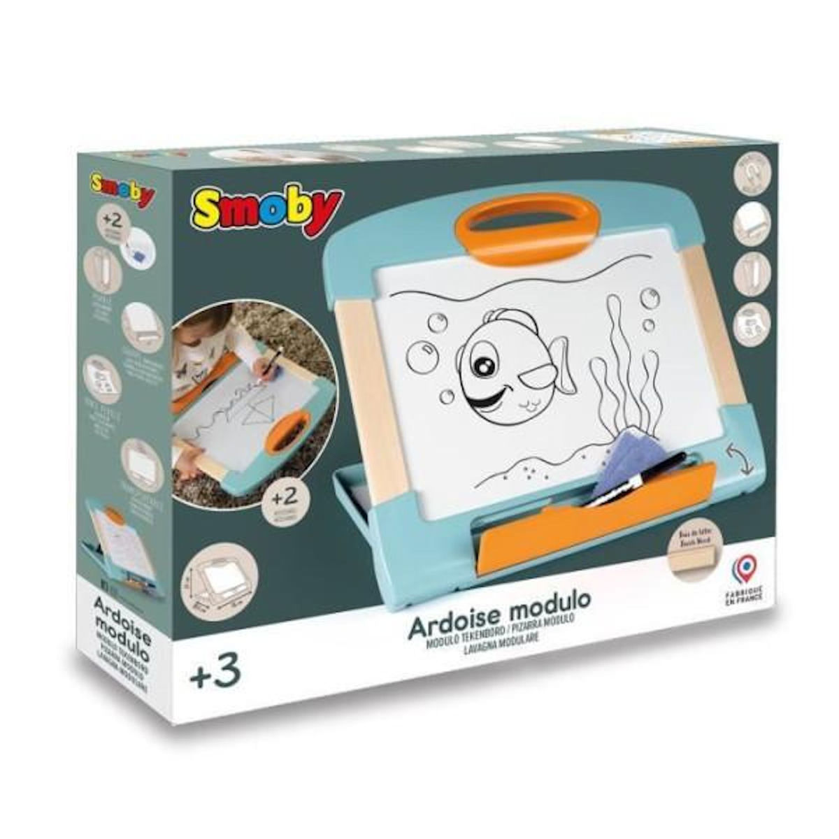 SMOBY Smoby - Ardoise nomade - 3 utilisation différentes - Inclus : 1 feutre effaçable, 4 coloriages et 1 chiffon - Fabriqué en Fra