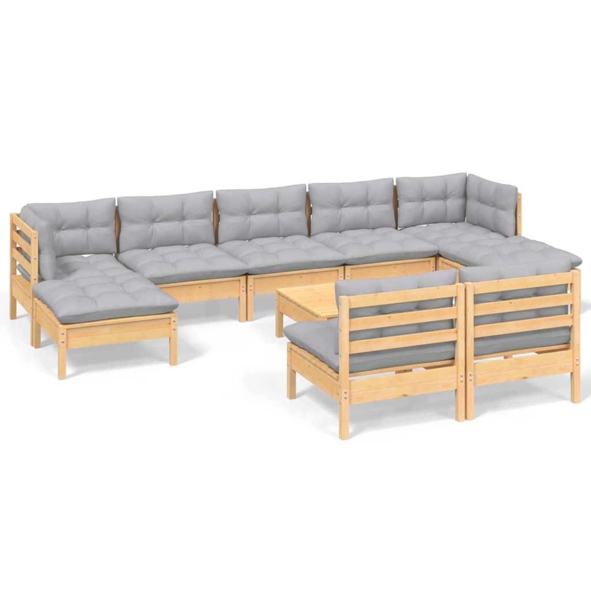 Voir la diapositive 2 : VIDAXL Salon de jardin 10 pcs avec coussins gris Bois de pin