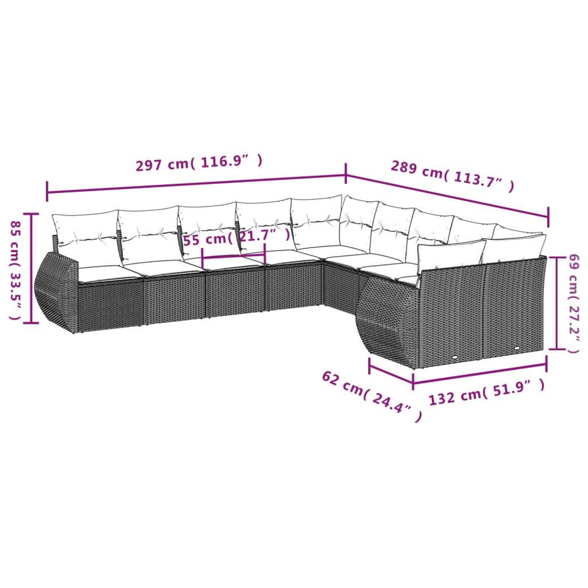 Voir la diapositive 4 : VIDAXL Salon de jardin avec coussins 10 pcs gris resine tressee