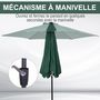 Voir la diapositive 6 : OUTSUNNY Parasol inclinable de jardin balcon terrasse manivelle toile polyester imperméabilisée haute densité 180 g/m² Ø2,7 x 2,35H m alu vert