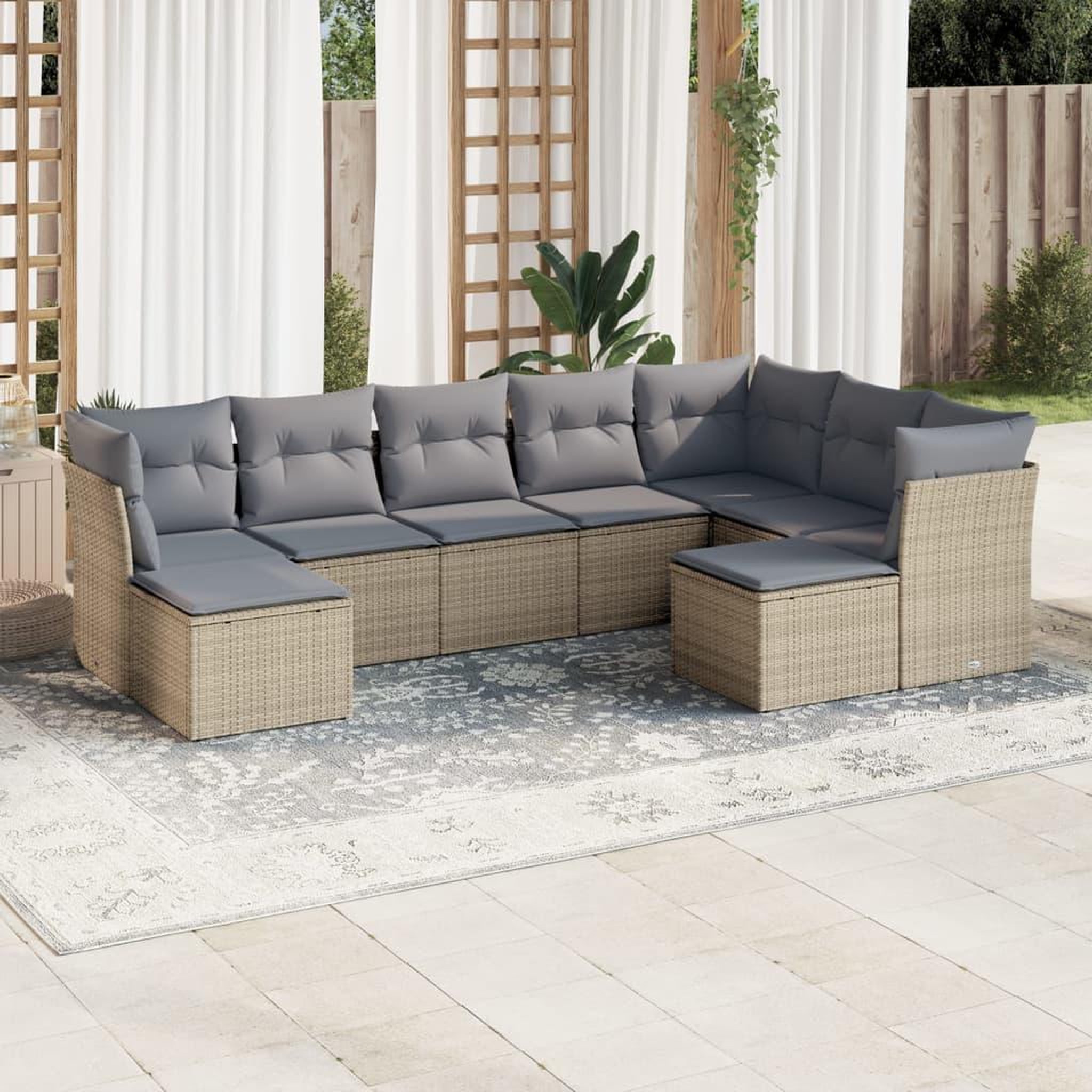 VIDAXL Salon de jardin avec coussins 9 pcs beige resine tressee