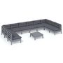 Voir la diapositive 2 : VIDAXL Salon de jardin 11 pcs avec coussins Gris Bois de pin solide