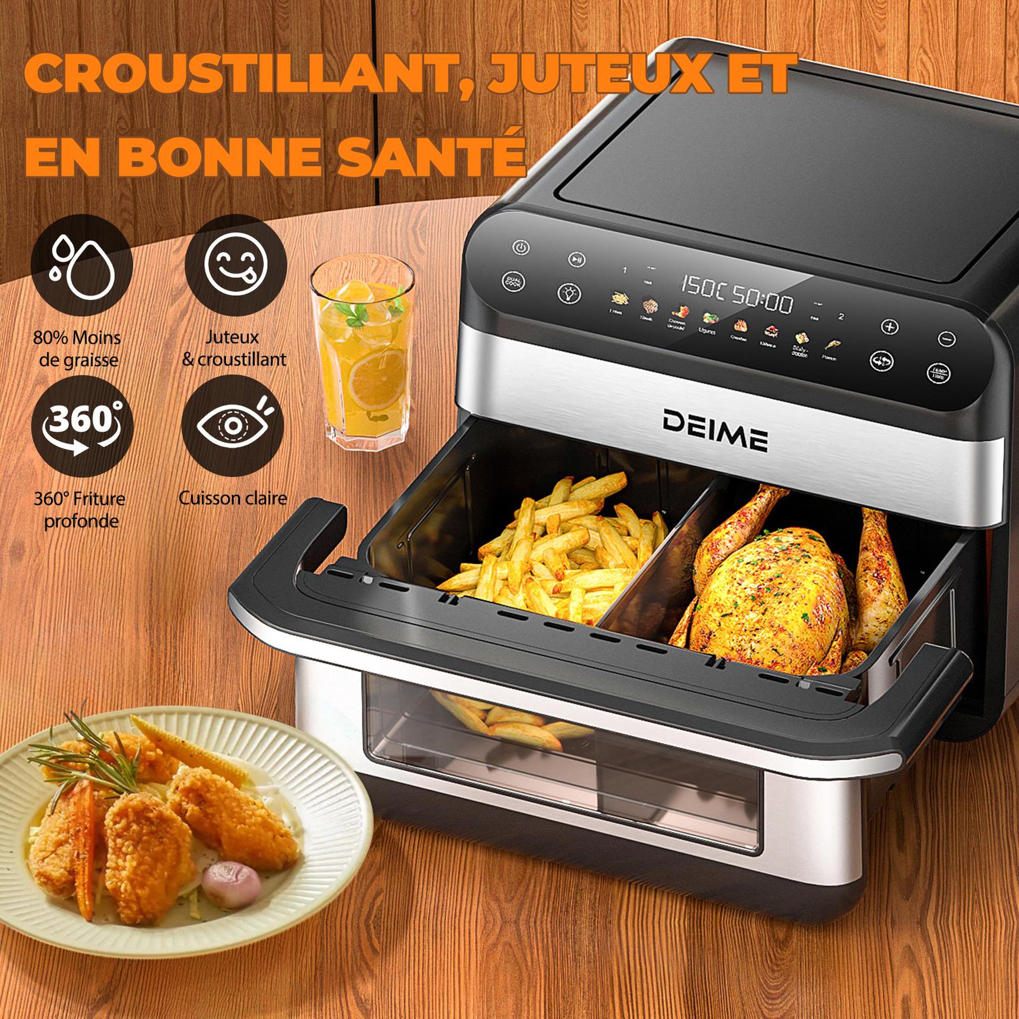 Voir la diapositive 5 : DEIME DEIME 10 l 2400 w double bac avec fenêtre de cuisson – inox