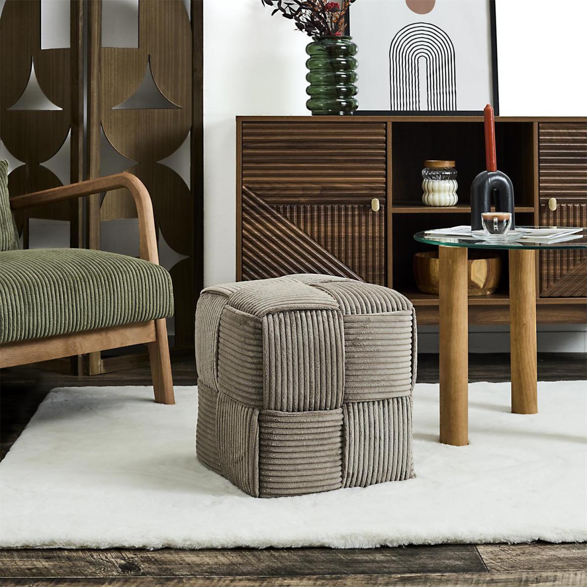 Voir la diapositive 3 : The Home Deco Factory Pouf côtelé tressé  scott  38cm taupe