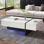 Voir la diapositive 3 : MERAX Table Basse Brillante Avec LED Et 3 Tiroirs, Placage Marbre, Blanc 105*60*35cm
