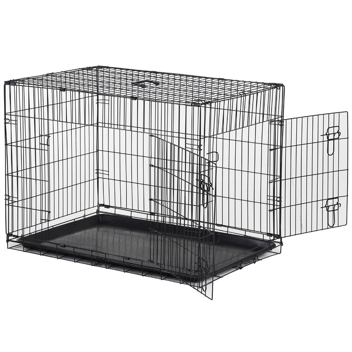 PAWHUT Cage caisse de transport pliante pour chien en métal noir 91 x 61 x 67 cm