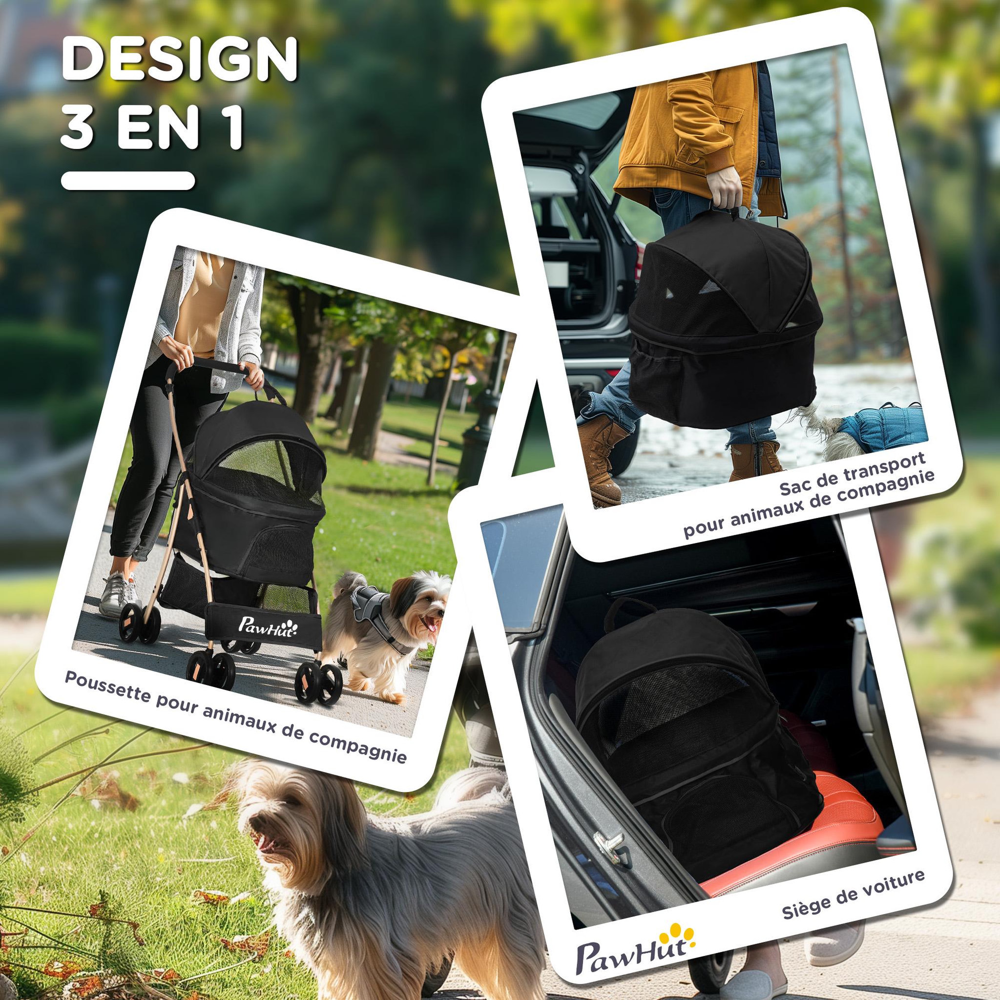 Voir la diapositive 5 : PAWHUT Poussette pliable pour chien chat nacelle amovible 2 en 1 - 4 roues doubles, 2 freins - acier Oxford noir