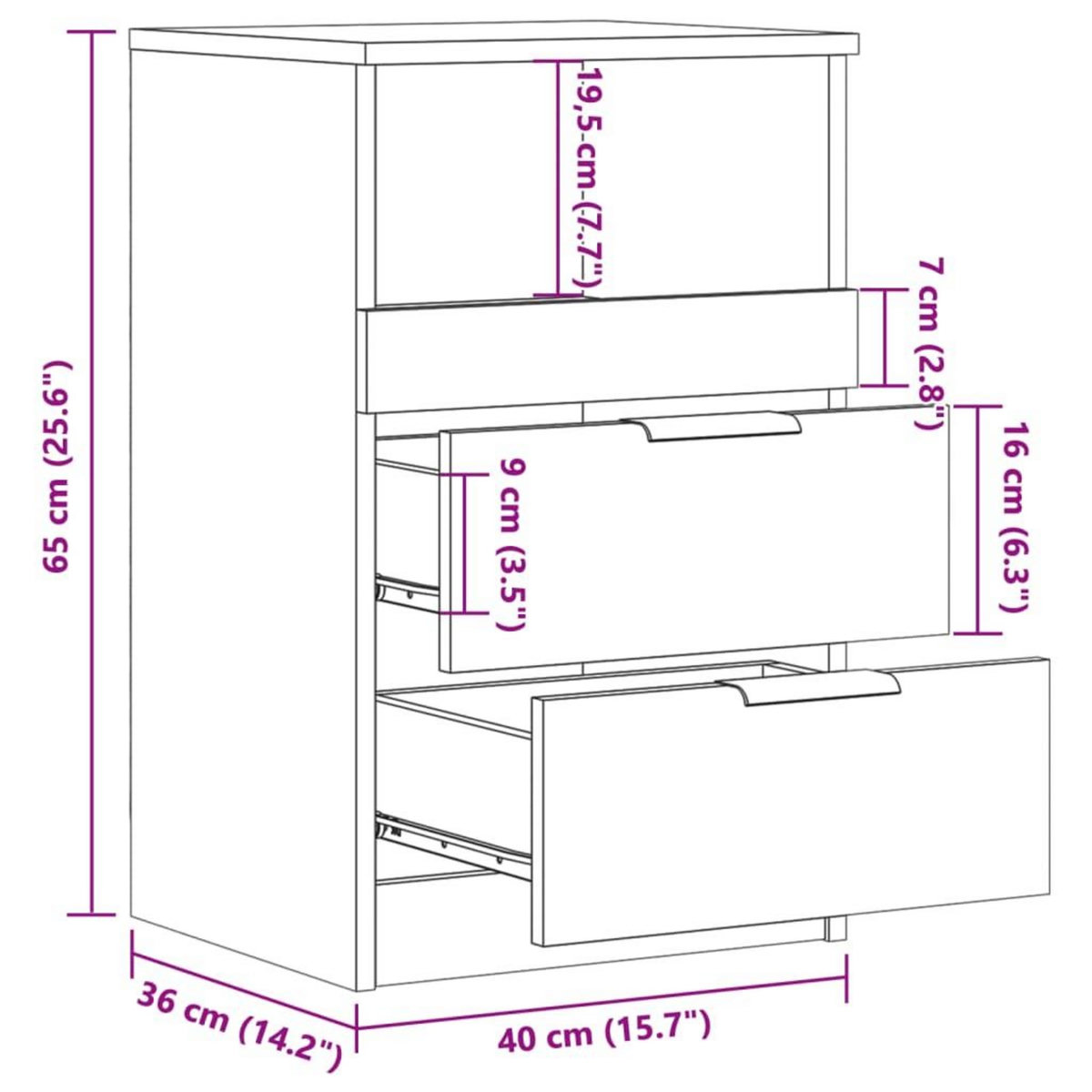 VIDAXL Table de chevet vieux bois 40x36x65 cm bois d'ingenierie