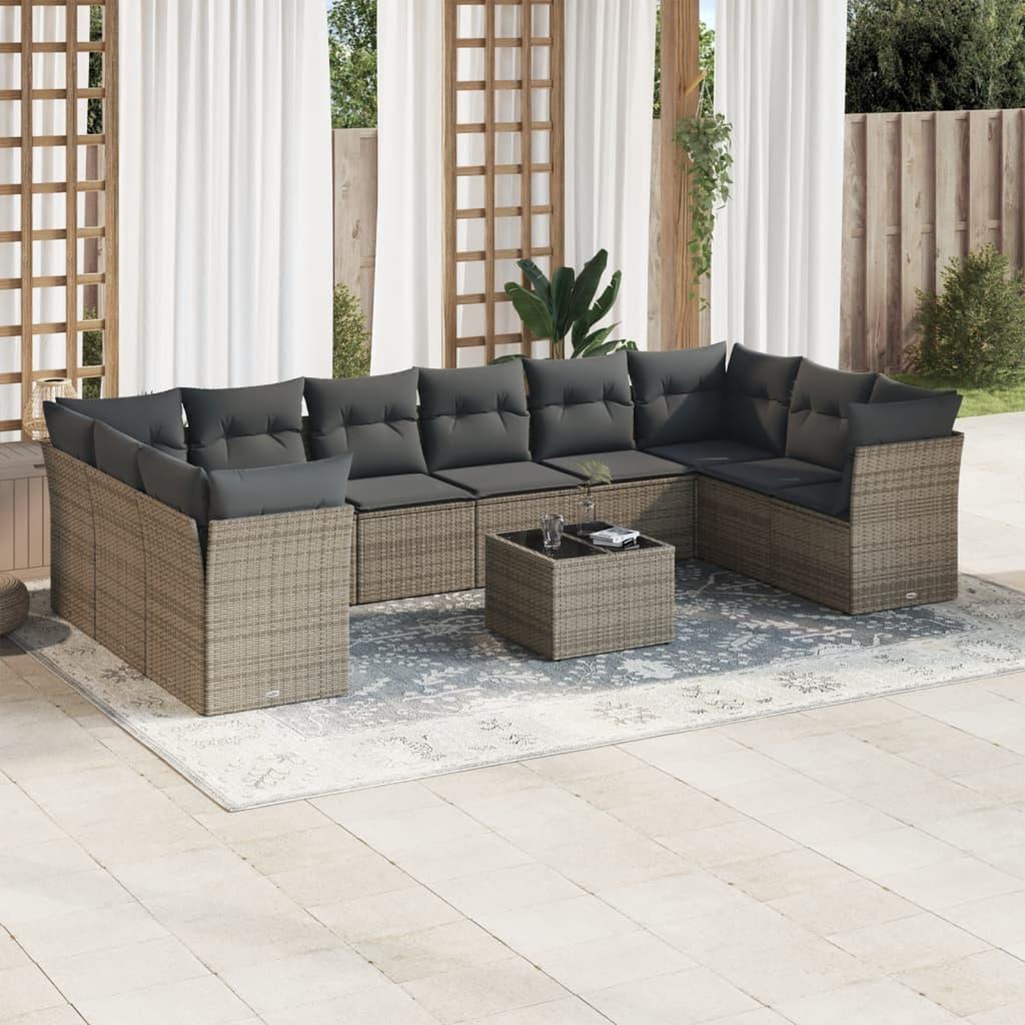 VIDAXL Salon de jardin 11 pcs avec coussins gris resine tressee