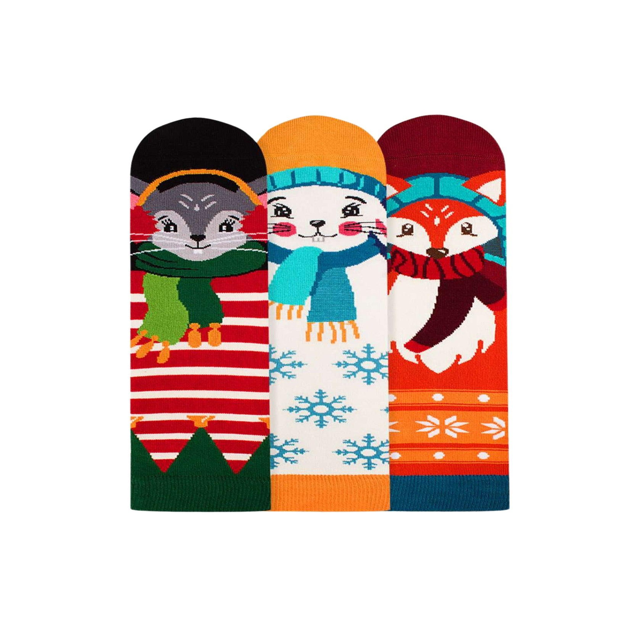 PIRIN HILL Coffret de 3 paires de chaussettes en bambou - souris, lapin, renard