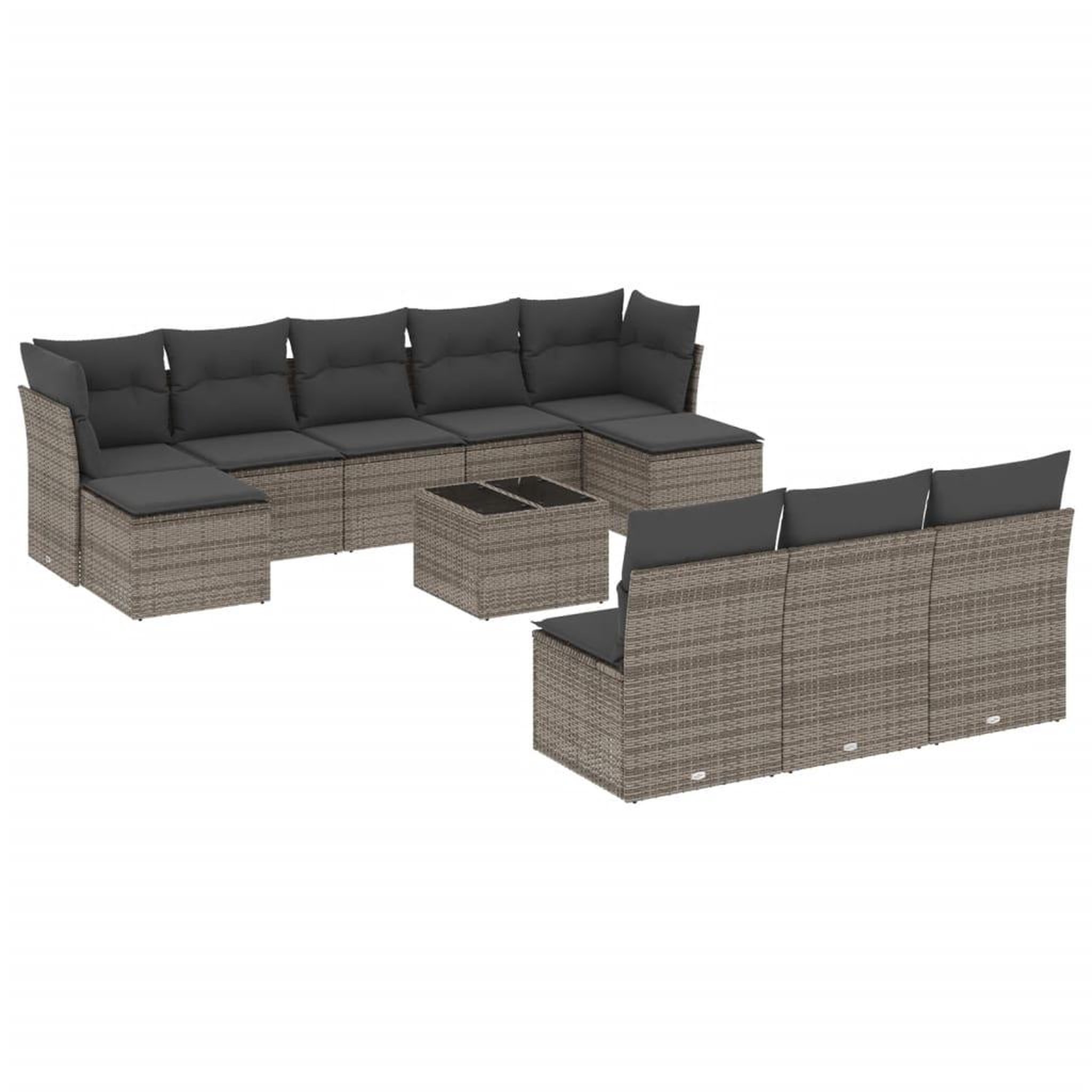 Voir la diapositive 2 : VIDAXL Salon de jardin 11 pcs avec coussins gris resine tressee