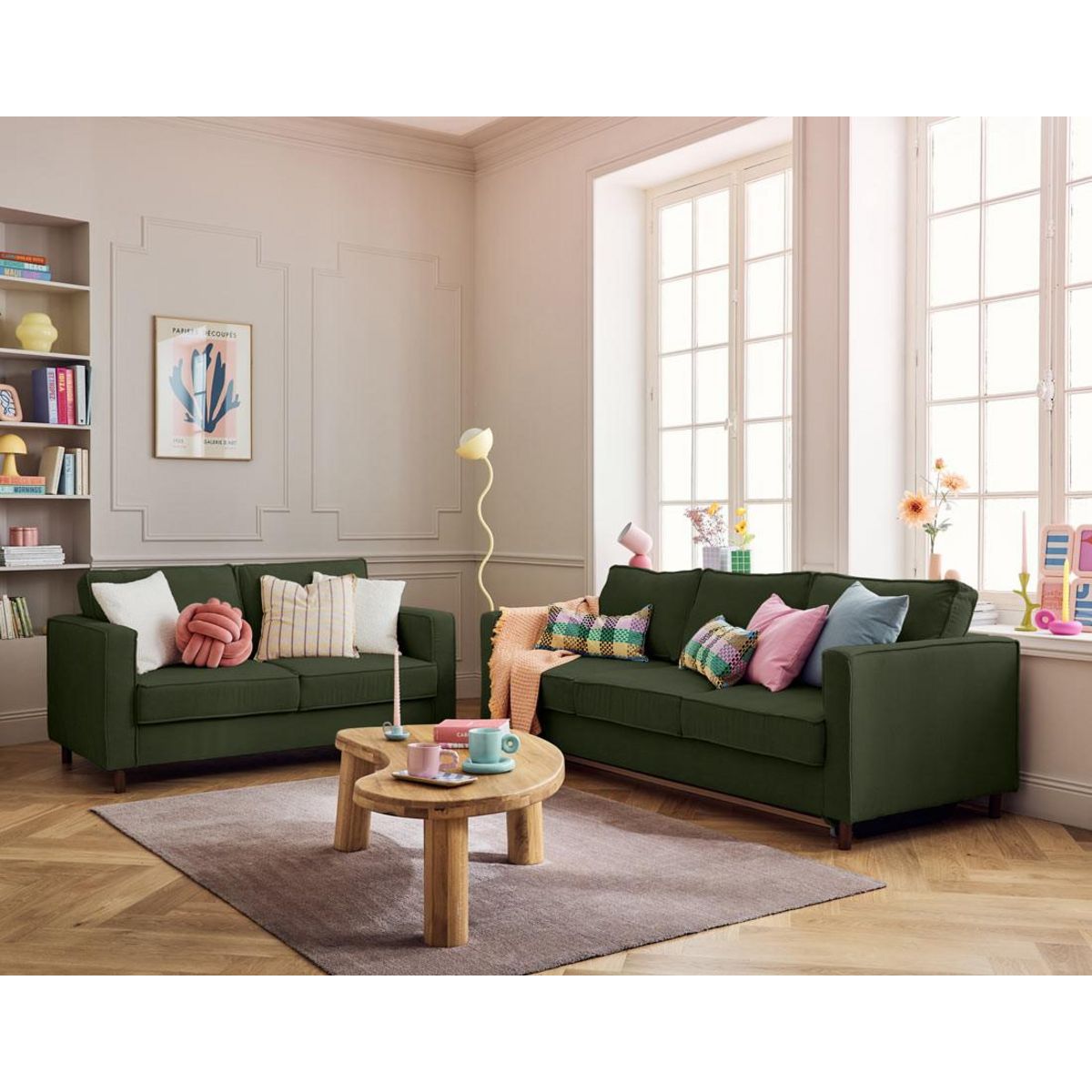 LISA DESIGN Jake - canapé 2 places en velours côtelé - pieds bois foncé