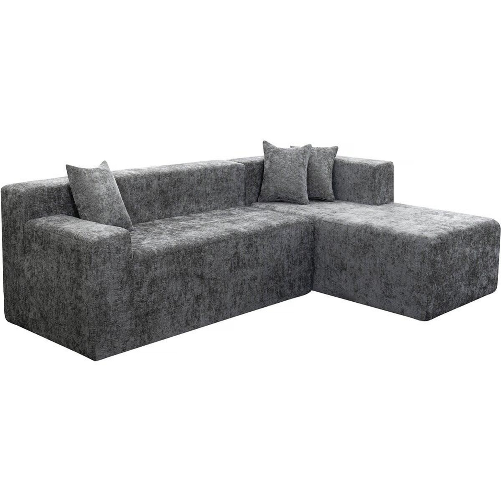 Voir la diapositive 4 : Habitat et Jardin Canapé d'angle en tissu texturé  tessaro  - 4 places - gris