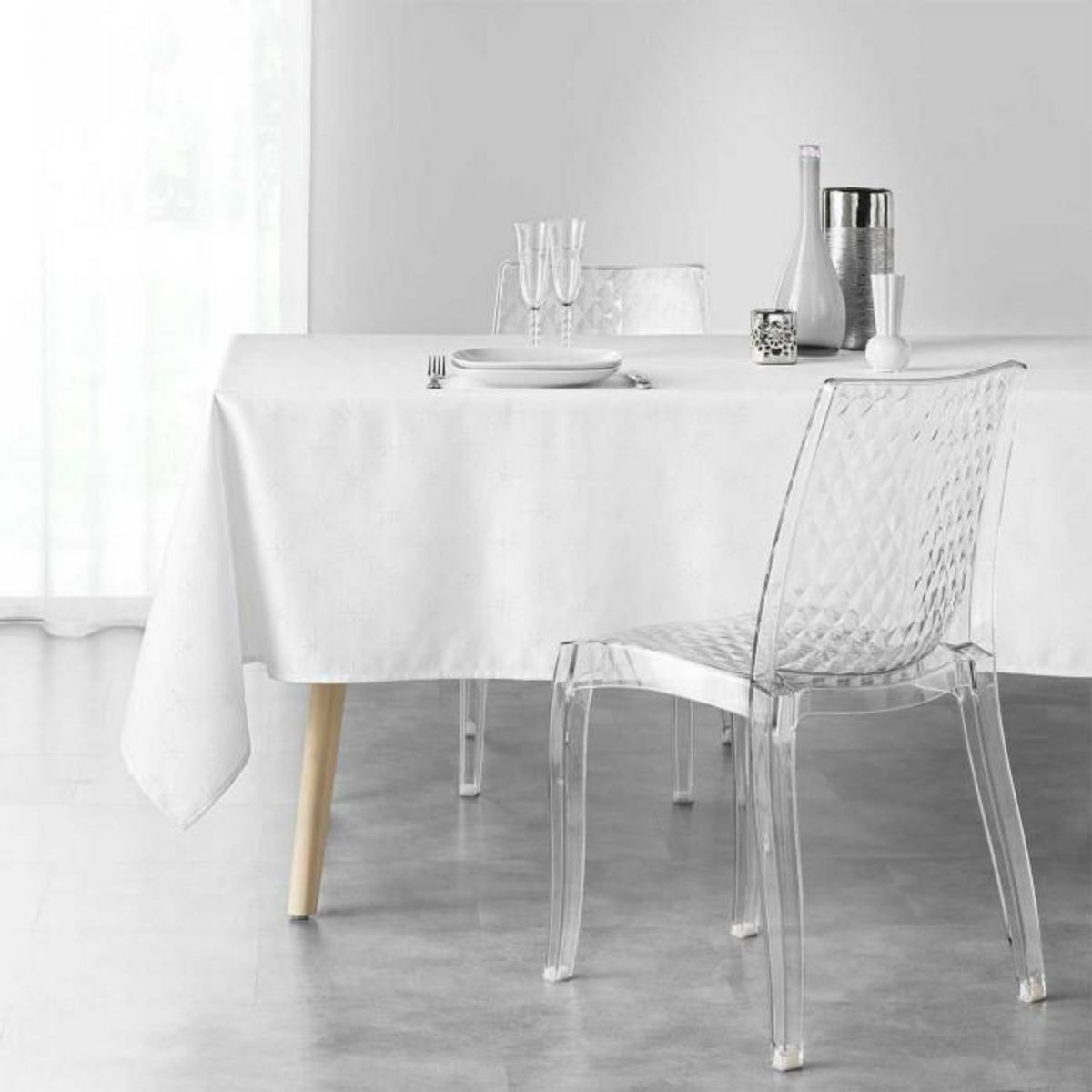 Paris Prix Nappe Imprimée Jacquard  Étoiles  140x300cm Blanc