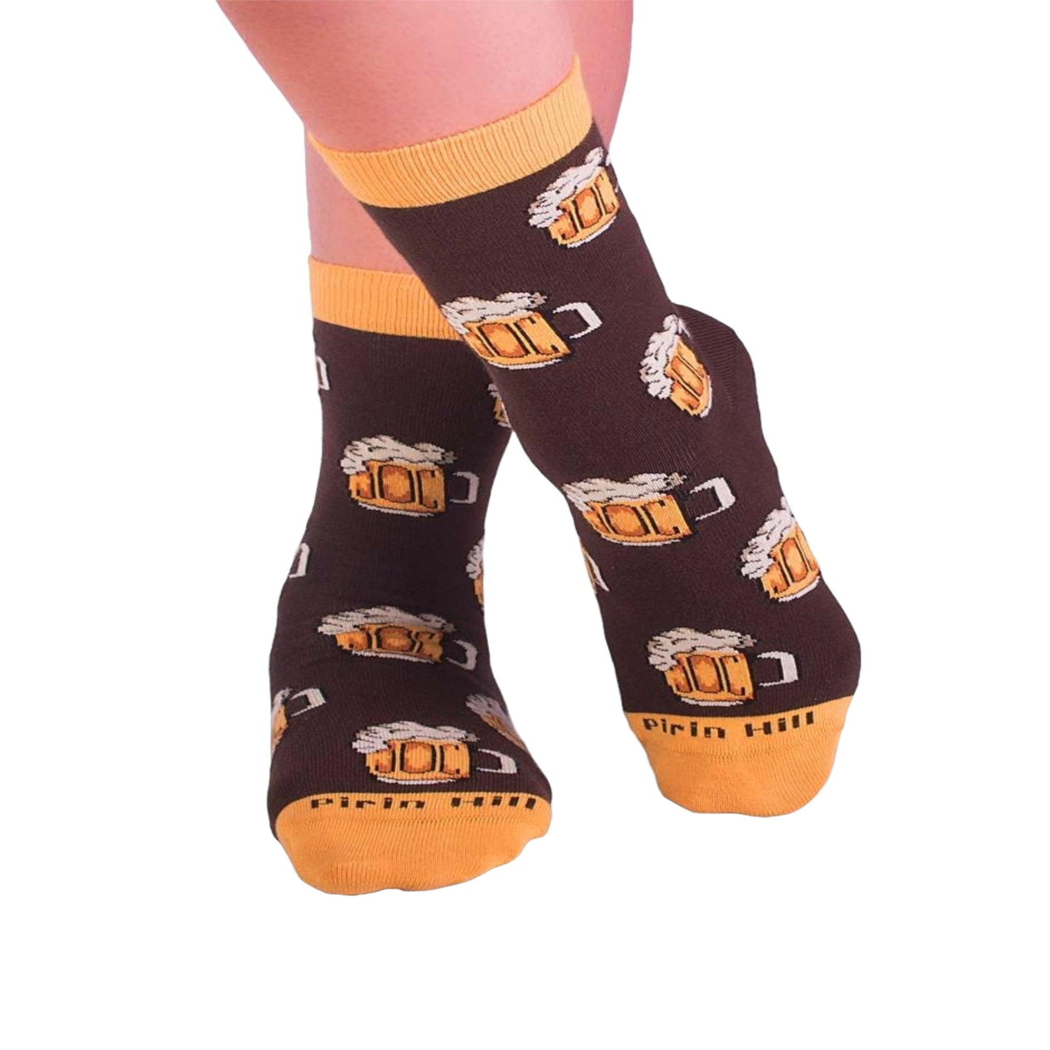 PIRIN HILL Chaussettes coton bio marrons chopes de bière. Coloris disponibles : Marron