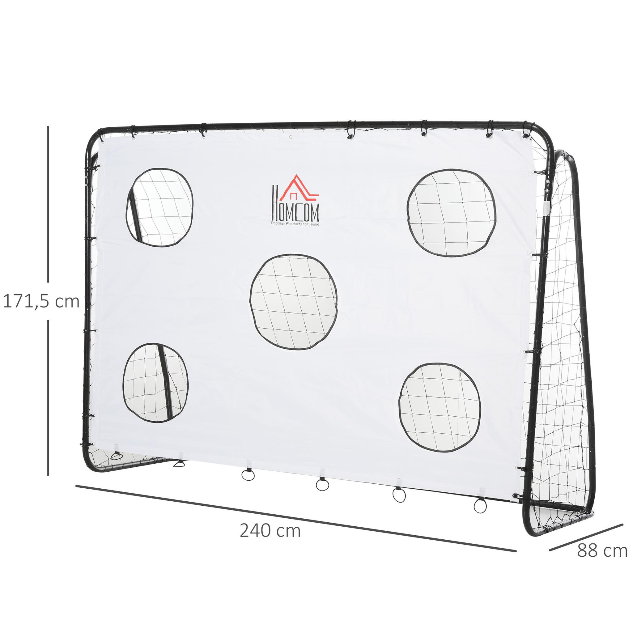 Voir la diapositive 3 : HOMCOM But de football - cage de foot avec cible dim. 240 x 88 x 174 cm - acier thermolaqué noir polyester blanc