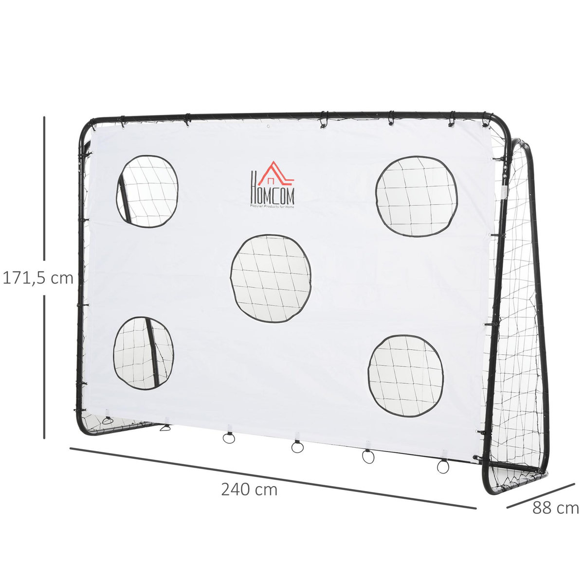 HOMCOM But de football - cage de foot avec cible dim. 240 x 88 x 174 cm - acier thermolaqué noir polyester blanc
