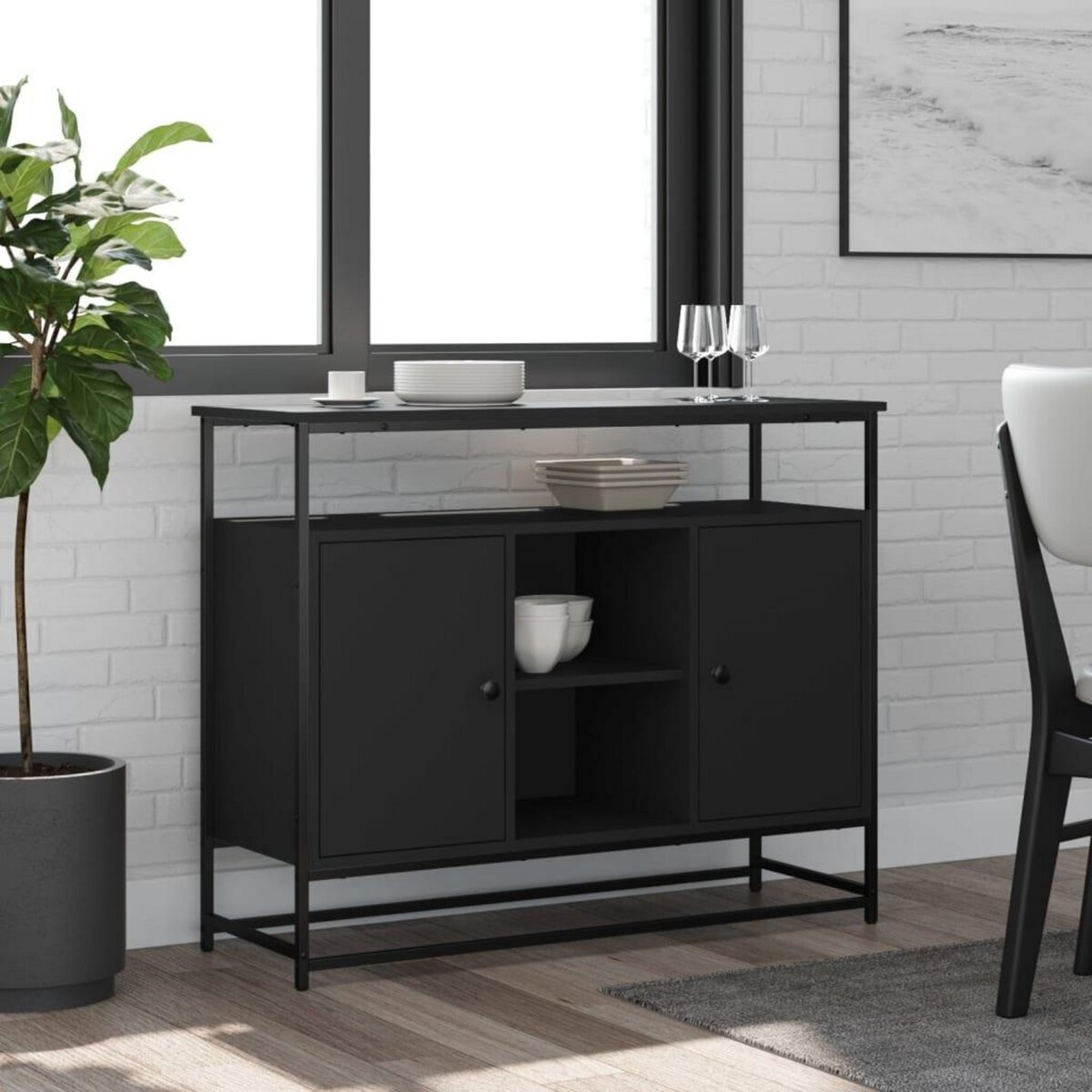 VIDAXL Buffet noir 100x35x80 cm bois d'ingenierie
