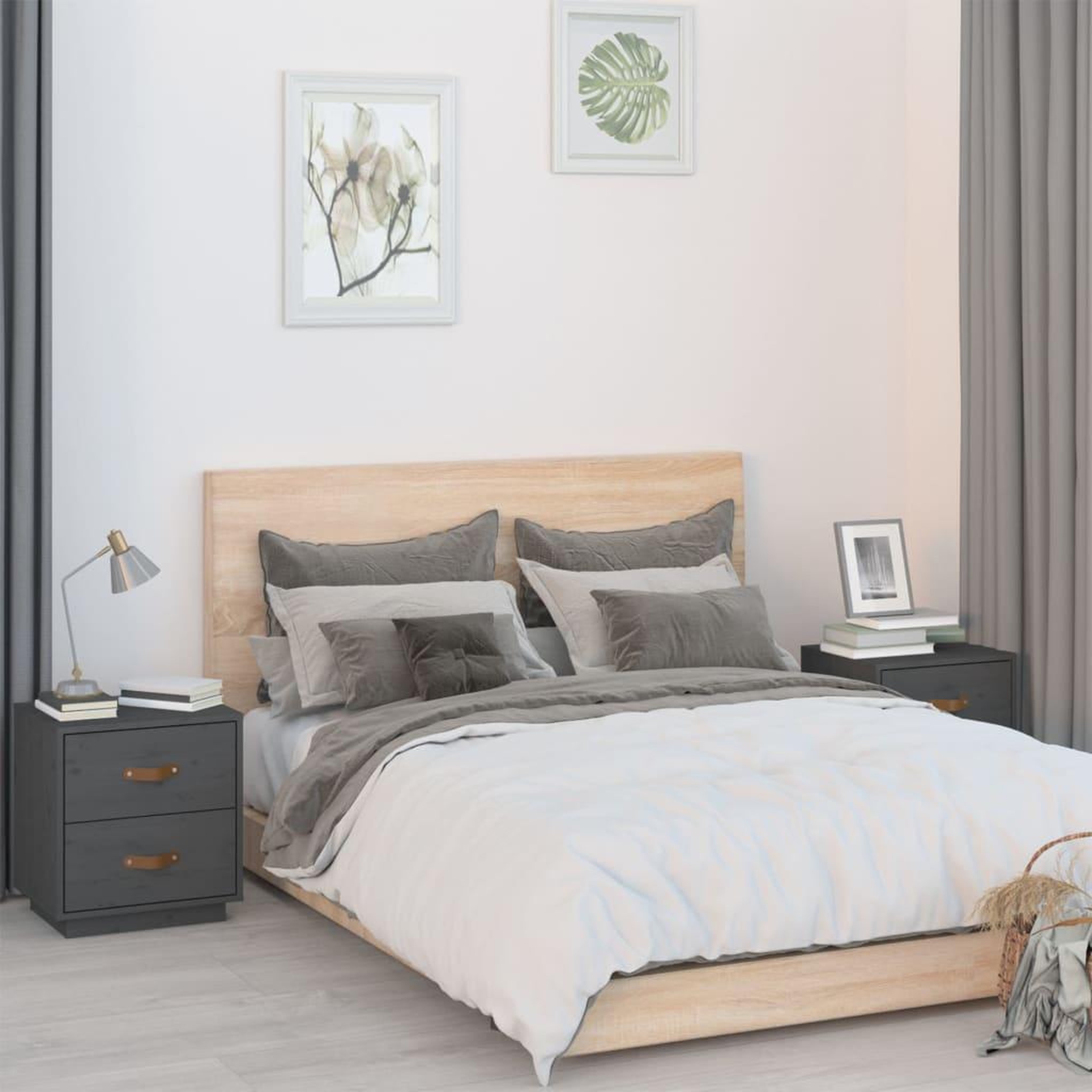VIDAXL Tables de chevet 2 pcs Gris 40x34x45 cm Bois de pin massif