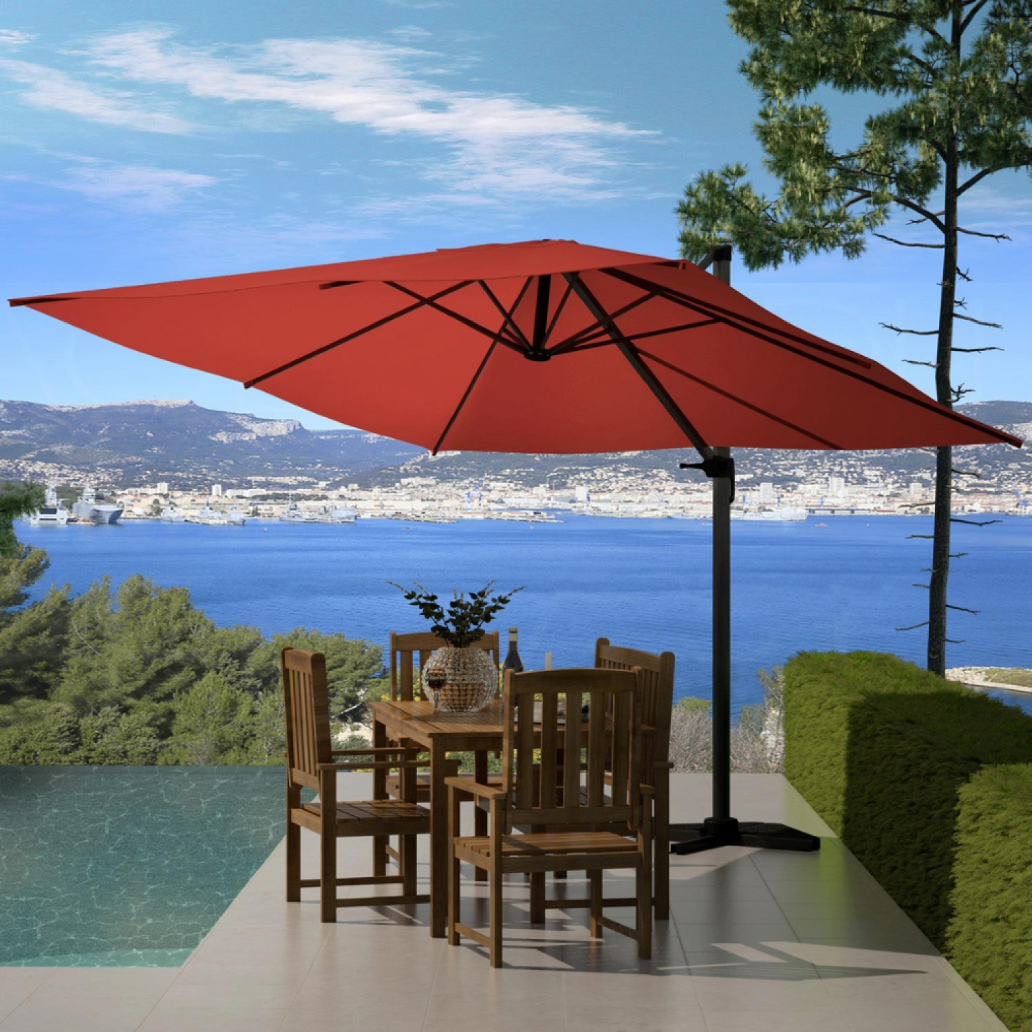 Voir la diapositive 3 : CONCEPT USINE Parasol  terracotta déporté carré 3 x 3 m rotatif à 360 PALATINO