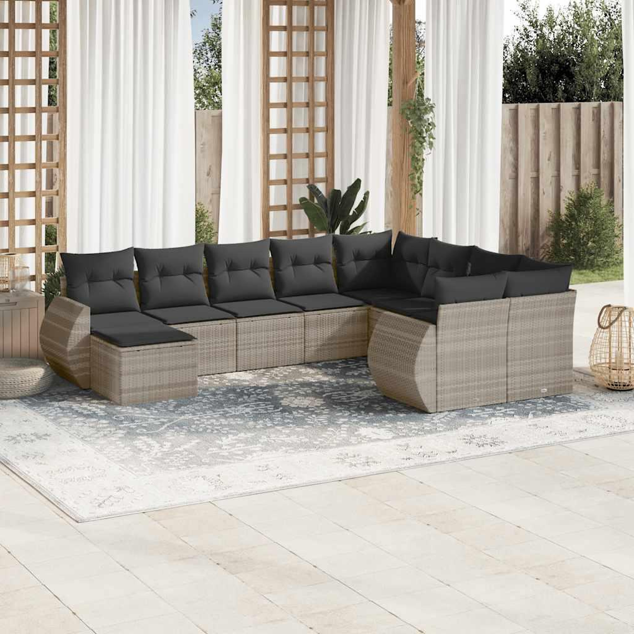 VIDAXL Salon de jardin avec coussins 10 pcs gris clair resine tressee