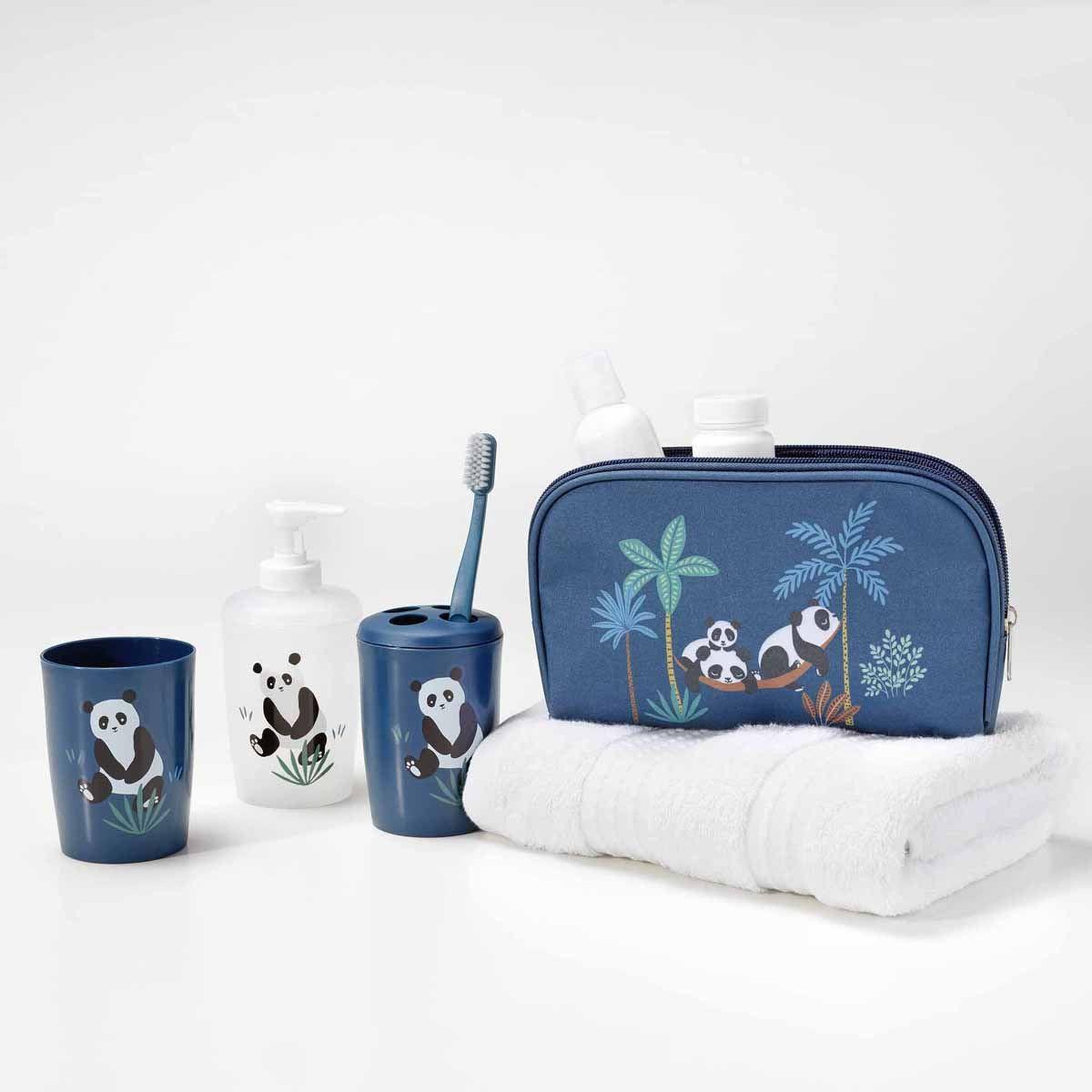 Voir la diapositive 2 : Douceur d'Intérieur Set 4 accessoires salle de bain enfant  petit panda  bleu