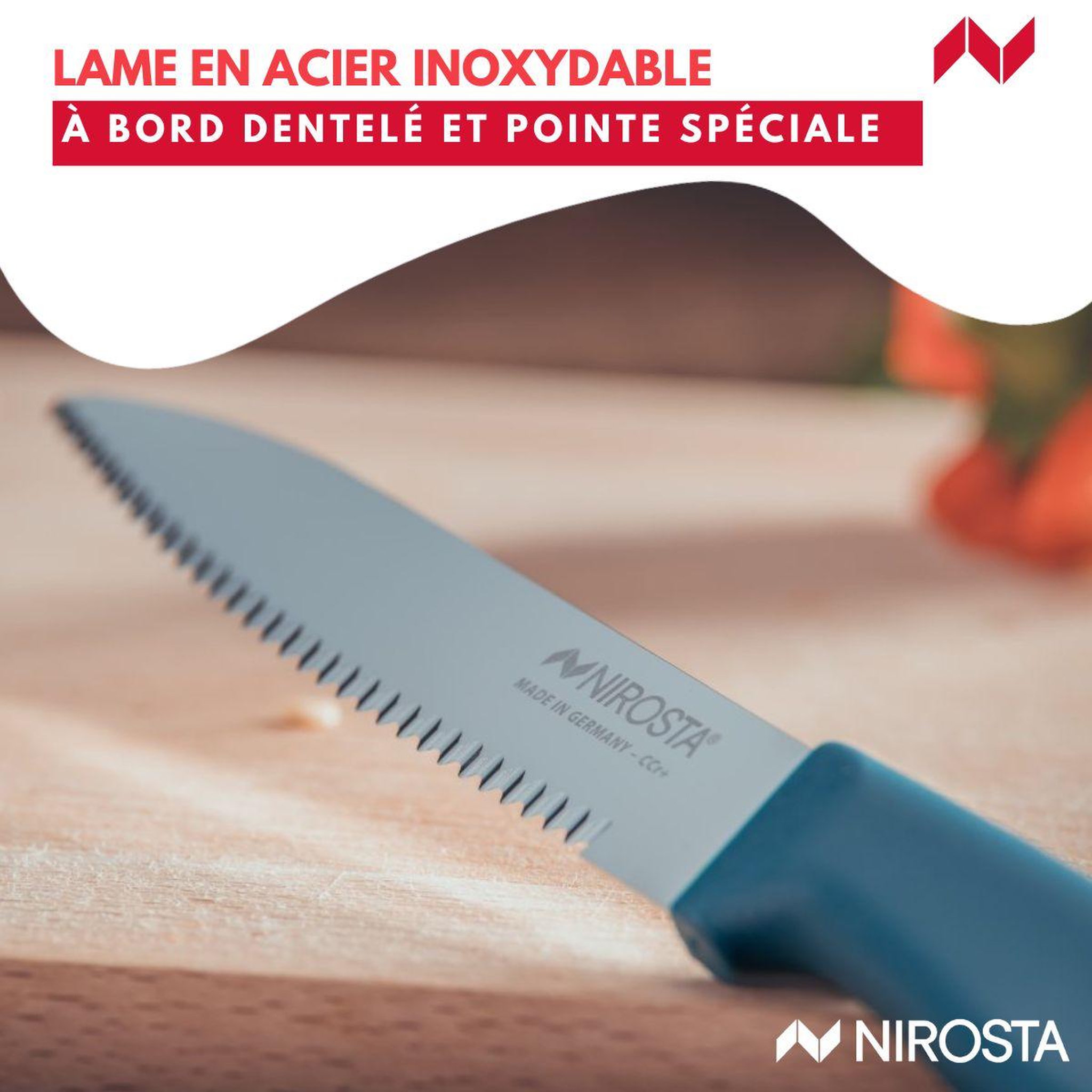 Voir la diapositive 5 : NIROSTA Couteau de cuisine lame crantée 21,5 cm Nirosta Elemental