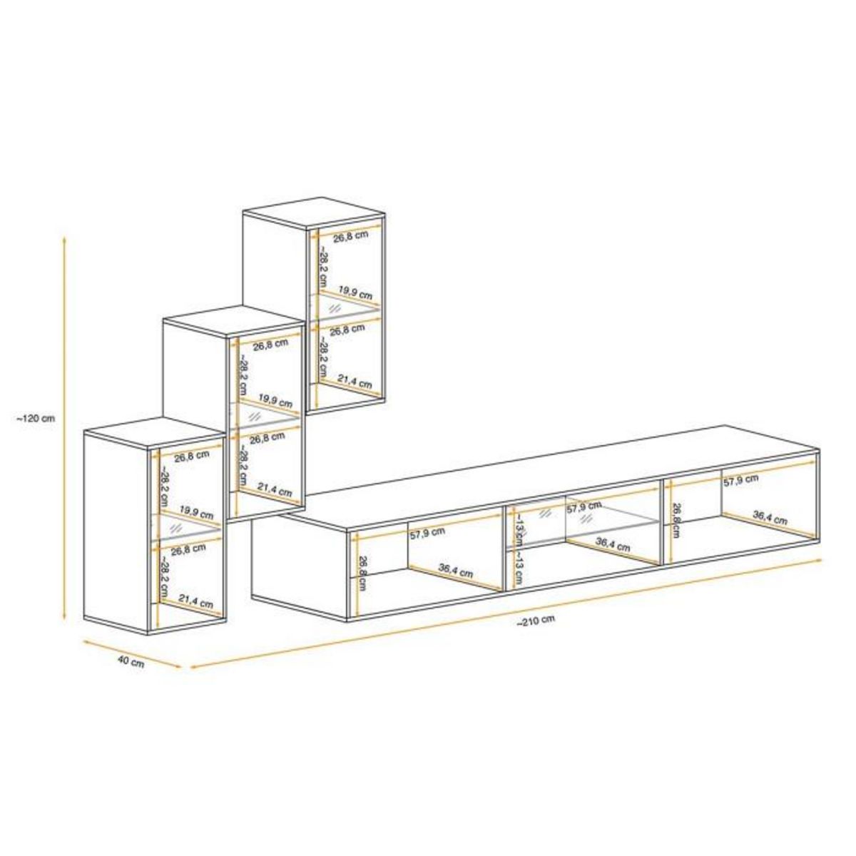 Paris Prix Ensemble Meuble TV  Switch XXII  210cm Naturel & Noir