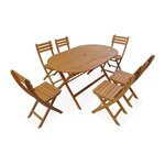 SWEEEK Table de jardin pliante bois d'acacia + 6 assises 150cm en bois d'acacia déjà huilé. forme ovale avec 6 chaises pliables