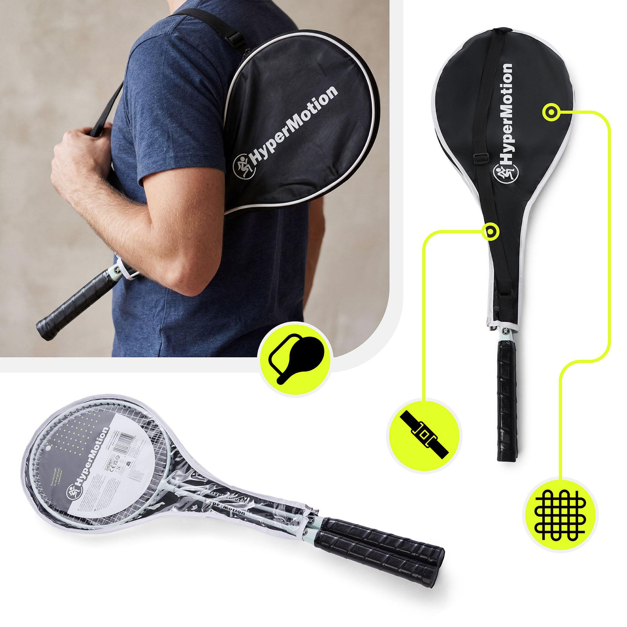 Voir la diapositive 4 : HYPERMOTION Set de badminton HyperMotion 2 raquettes en acier avec housse de transport sauges-