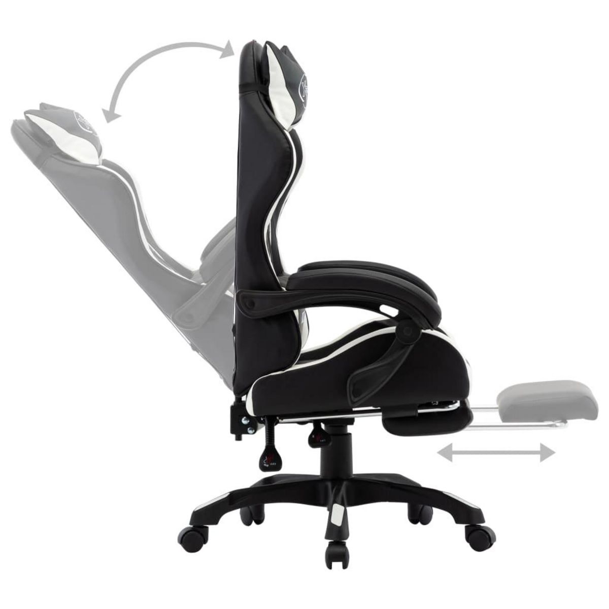 VIDAXL Fauteuil de jeux video et repose-pied Blanc et noir Similicuir