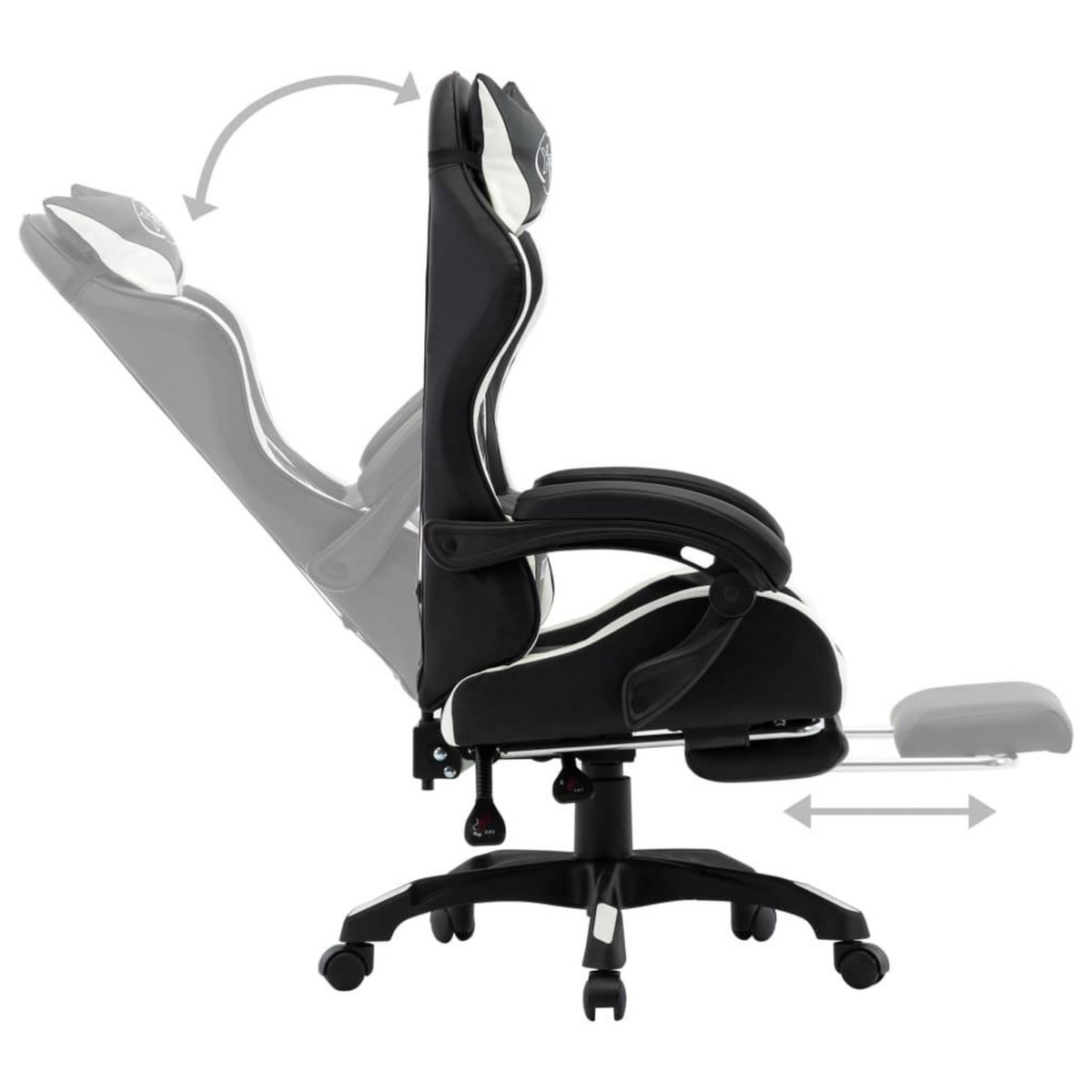 VIDAXL Fauteuil de jeux video et repose-pied Blanc et noir Similicuir