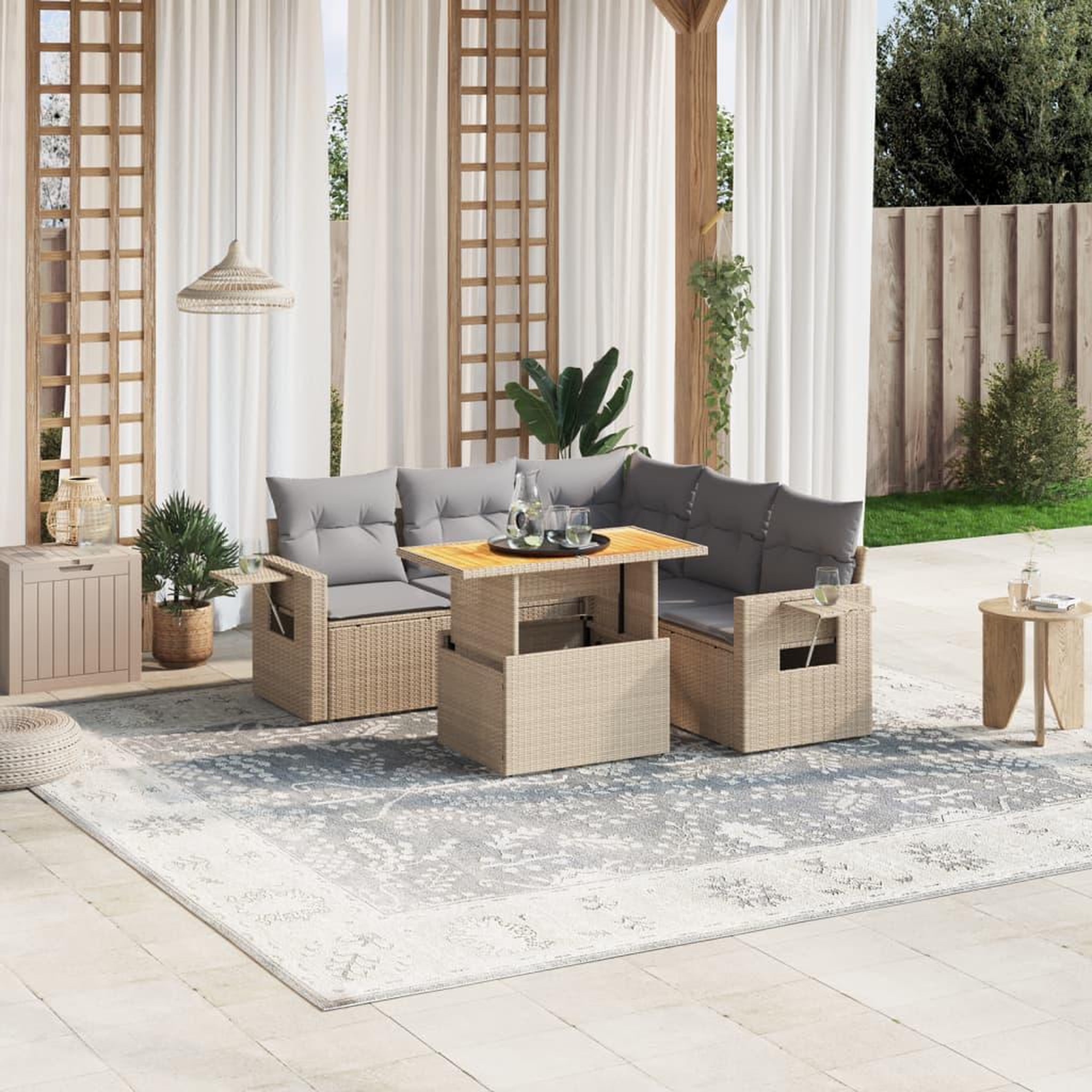VIDAXL Salon de jardin avec coussins 6 pcs beige resine tressee