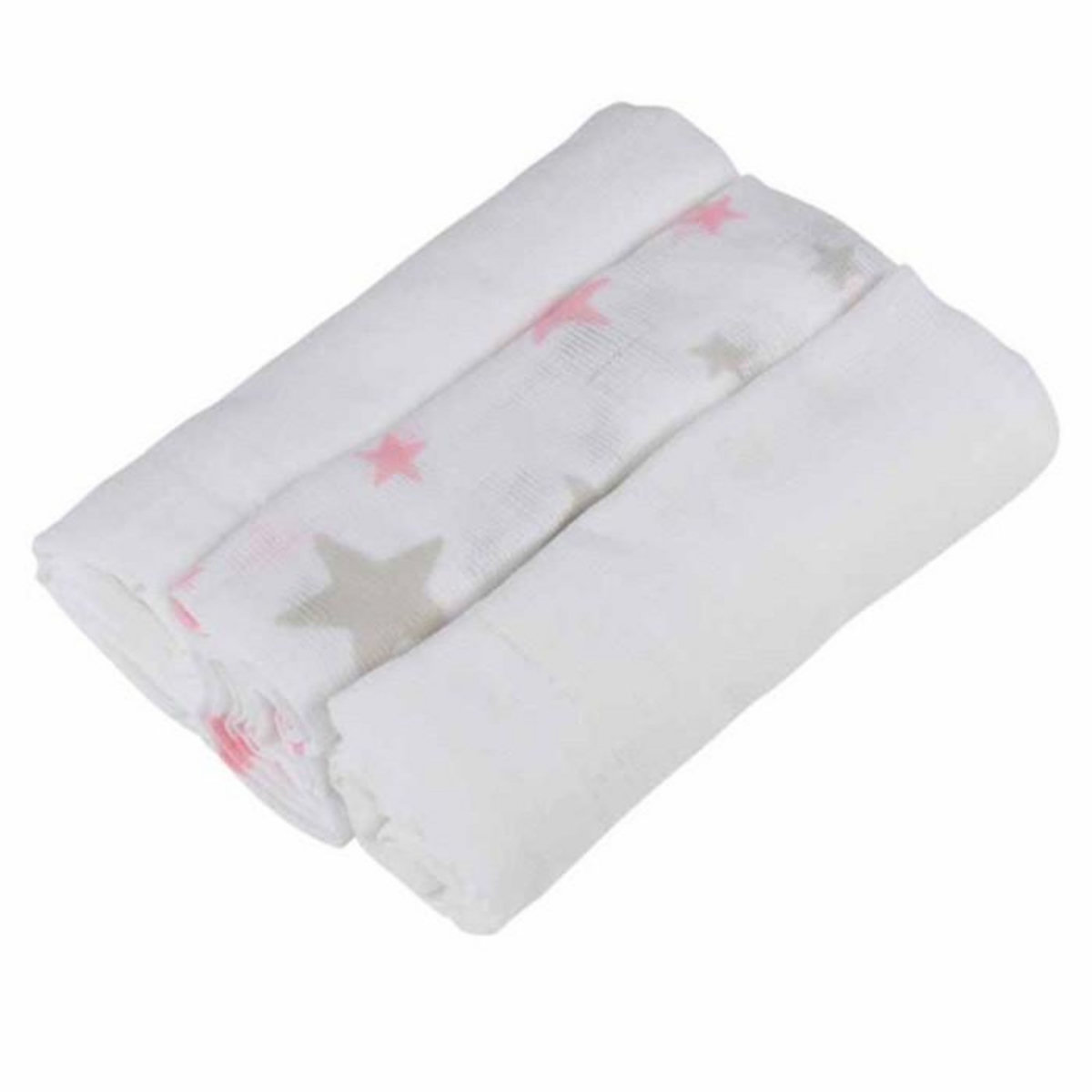 Paris Prix Lot de 3 Langes en Coton  Ciel  70cm Rose