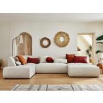 LISA DESIGN Onyx - canapé panoramique d'angle gauche 7 places - en tissu. Coloris disponibles : Beige, Gris, Vert