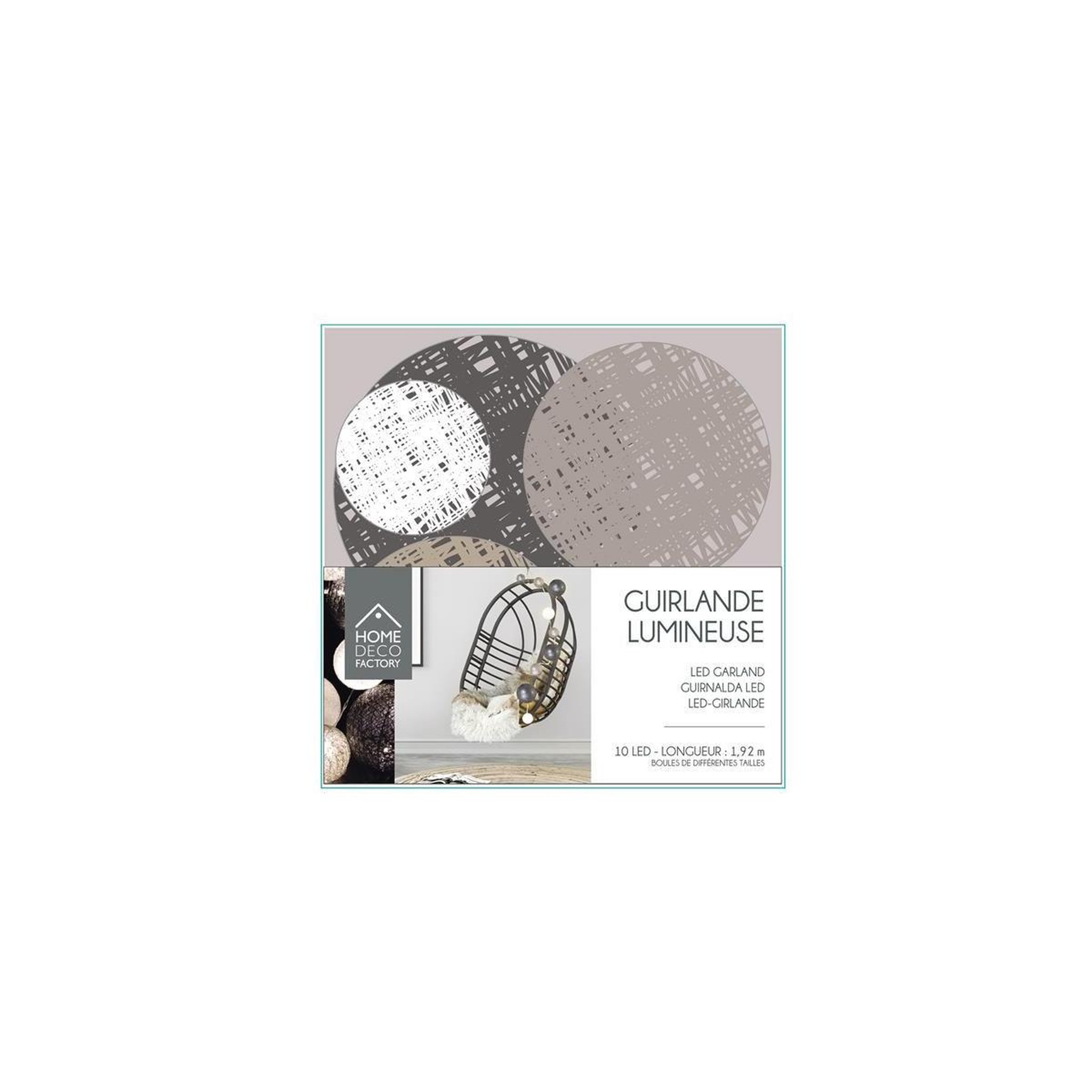 Voir la diapositive 3 : The Home Deco Factory Guirlande boules 10 led  multi taille  192cm gris