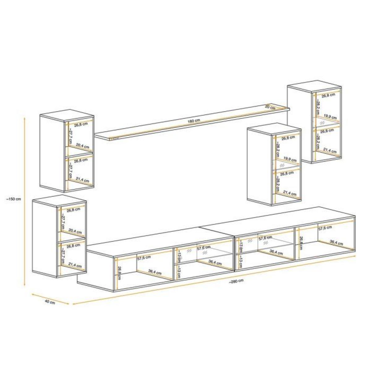Paris Prix Ensemble Meuble TV  Switch XXV  280cm Naturel & Noir