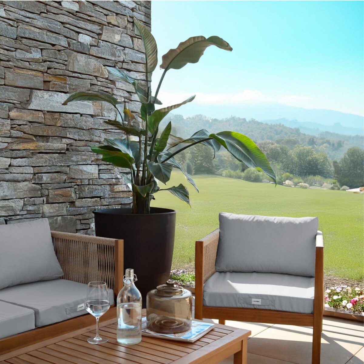 LINXOR Kit de coussins pour salon de jardin déhoussables - 60 x 60 cm