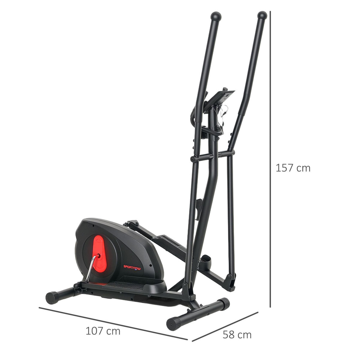 HOMCOM Vélo elliptique magnétique 8 niveaux résistance écran LED multifonction roulettes déplacement rouge noir