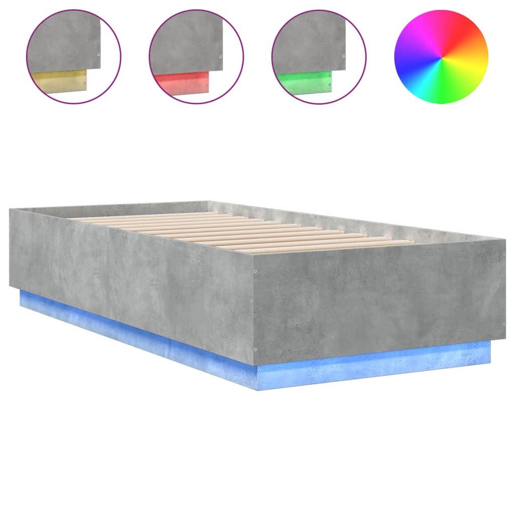 Voir la diapositive 2 : VIDAXL Cadre de lit avec LED sans matelas gris beton 90x200 cm