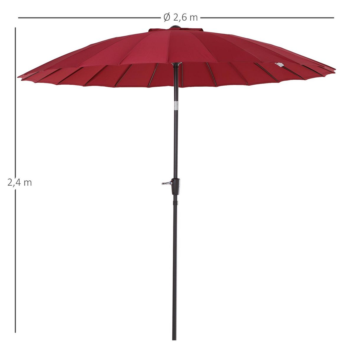 OUTSUNNY Parasol inclinable rond avec manivelle aluminium fibre de verre polyester diamètre 2,60 m coloris rouge