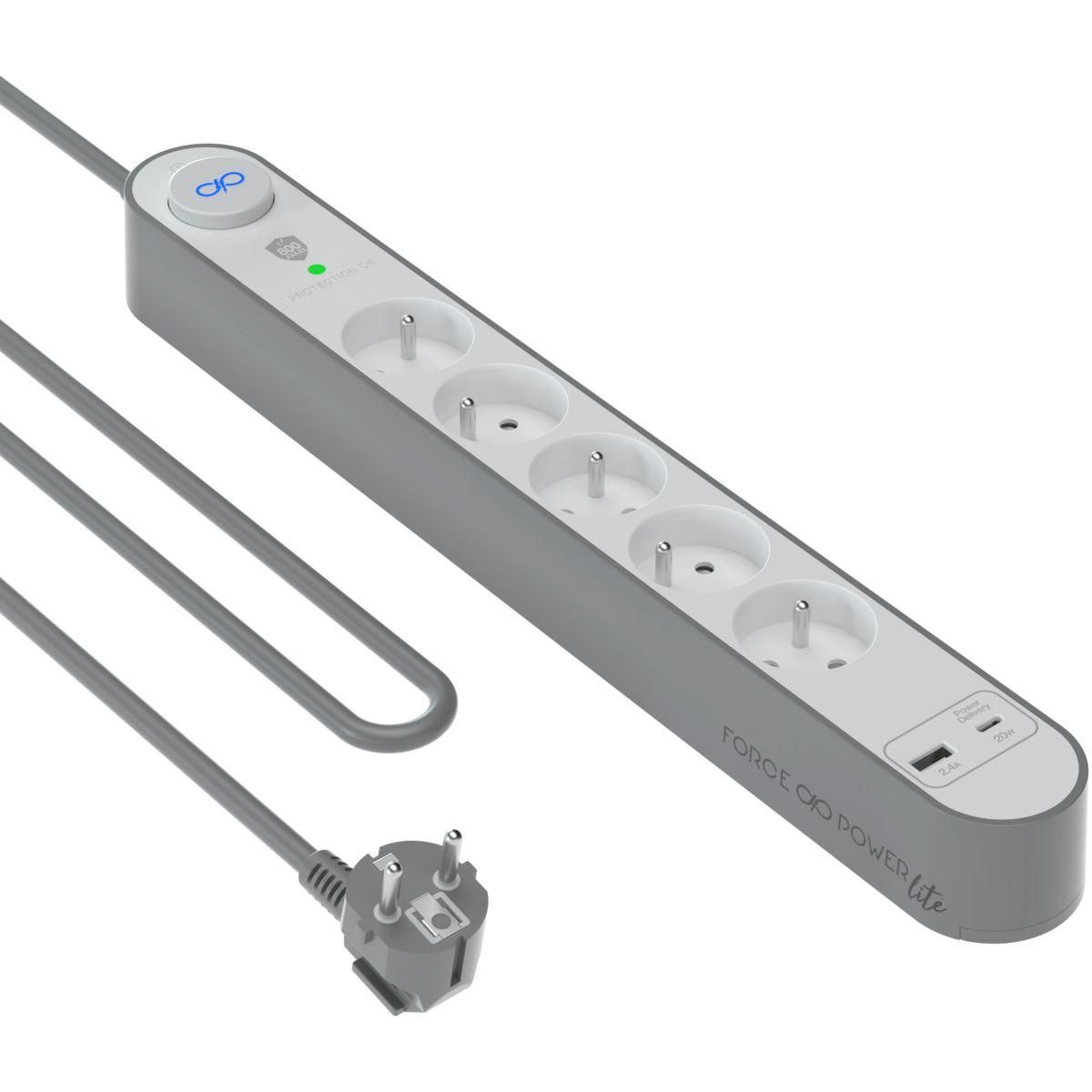 FORCE POWER Parafoudre Lite 5 prises + USB A+C 800J 1.5m EU