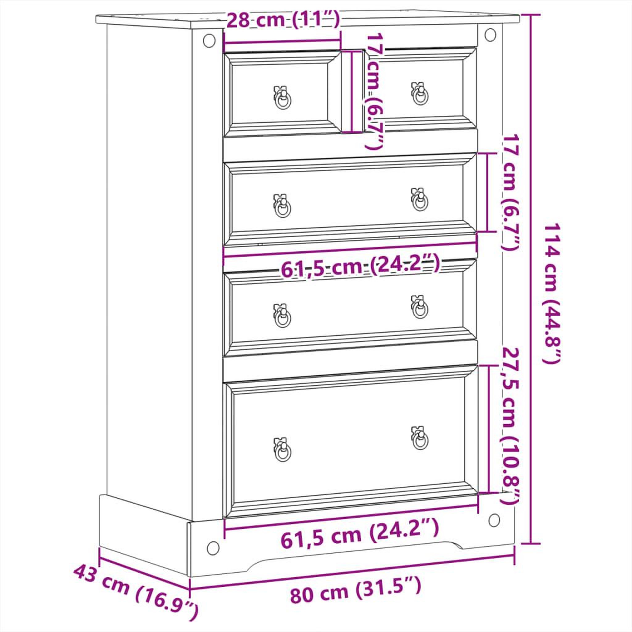 Voir la diapositive 6 : VIDAXL Commode  80x43x114 cm bois massif de pin