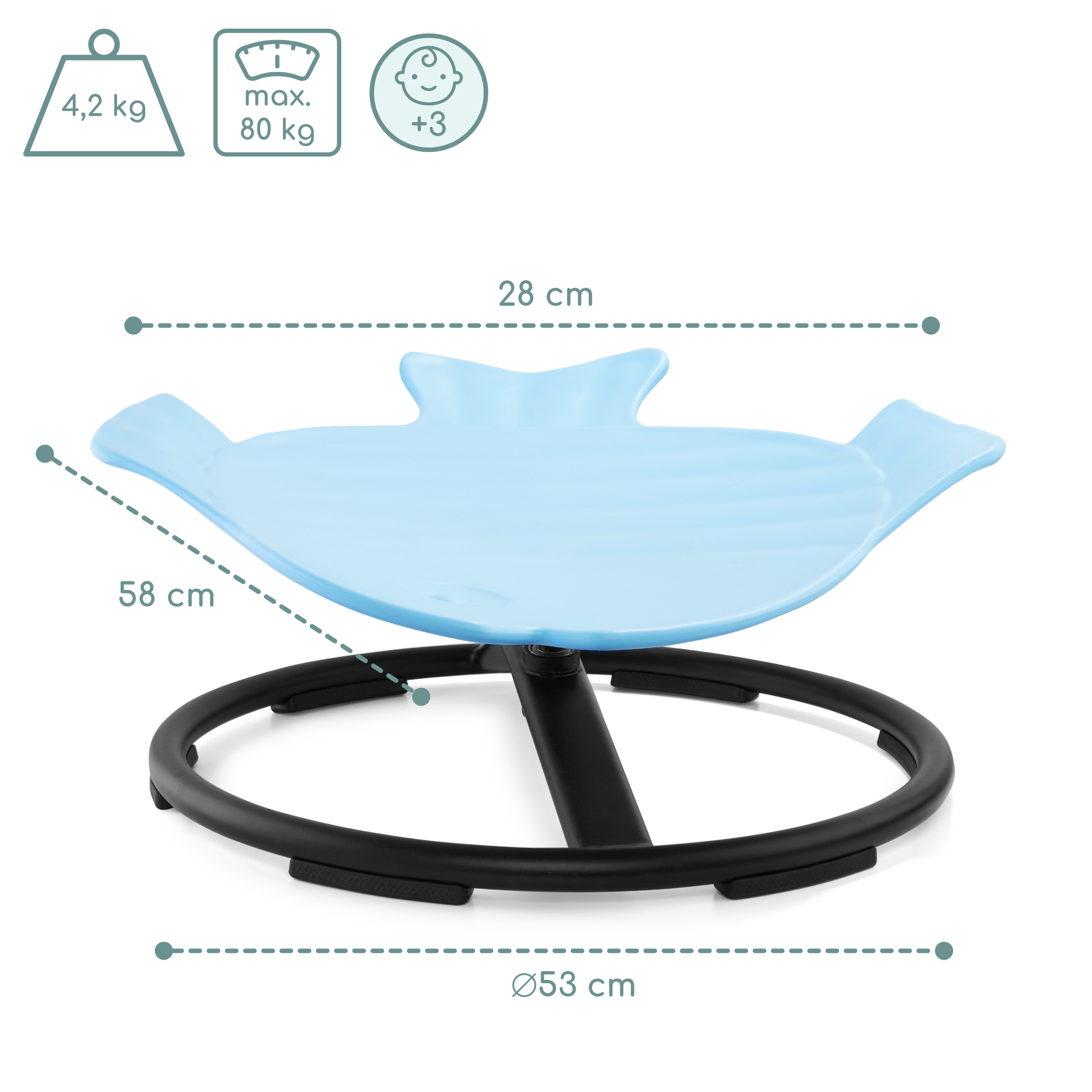 Voir la diapositive 3 : MAMABRUM Mini carrousel enfant siege sensoriel rotatif Poisson Mamabrum 80kg