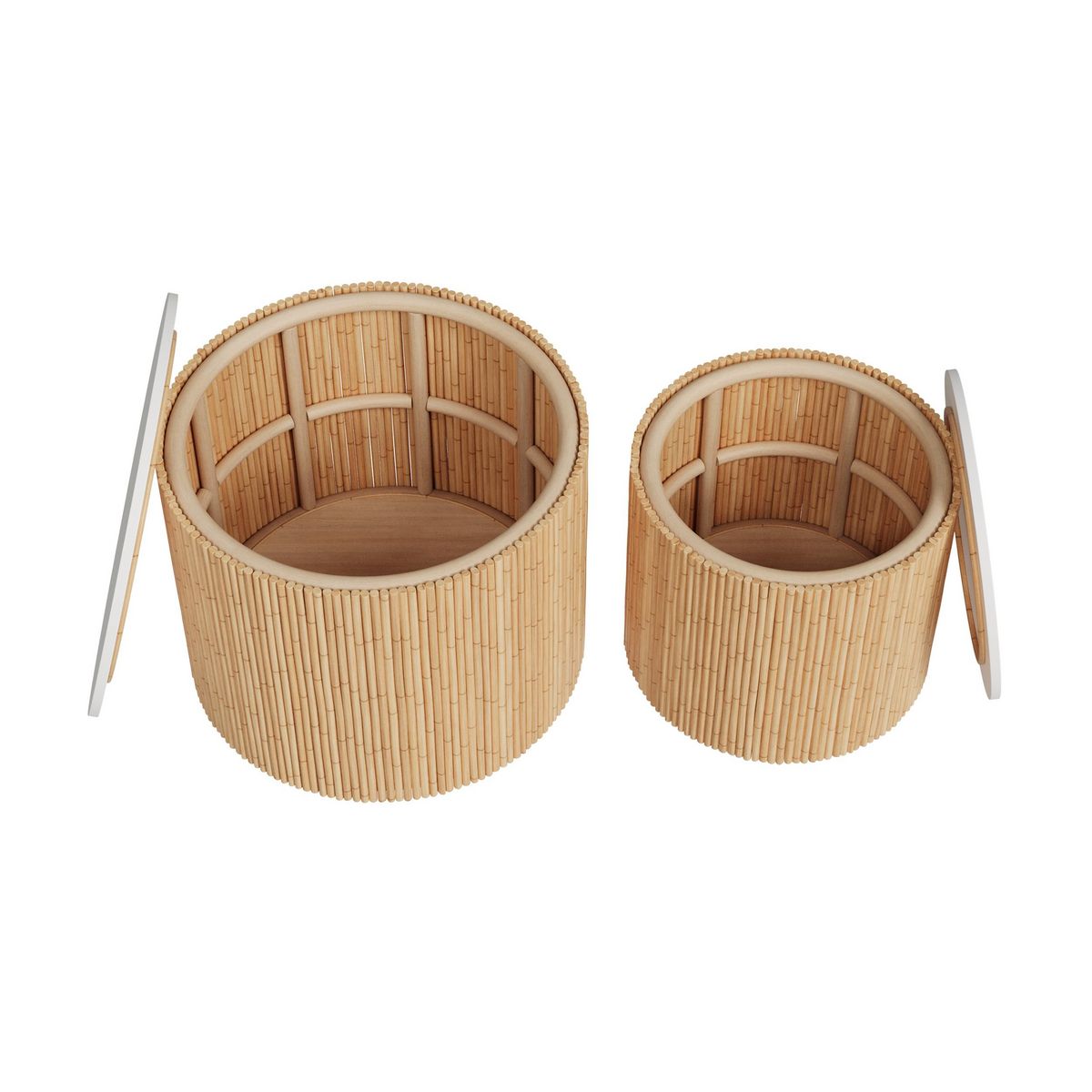 Rendez vous déco Tables basses rondes en rotin et plateau blanc (lot de 2) - Owan