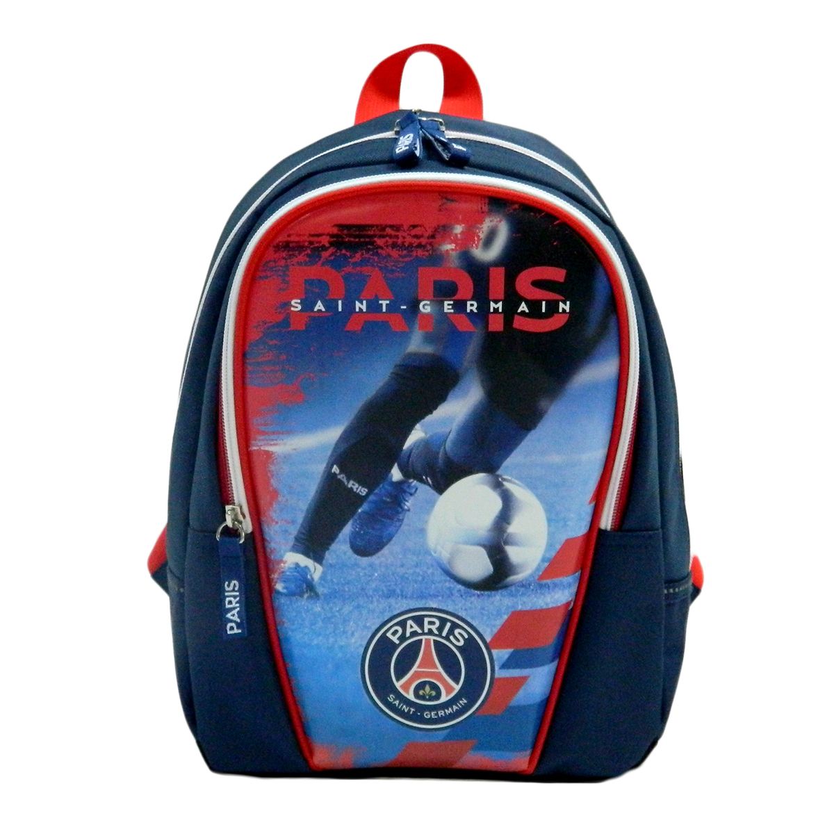  Sac à dos 1 compartiment + poche avant junior garçon PSG bleu marine et rouge photo joueur