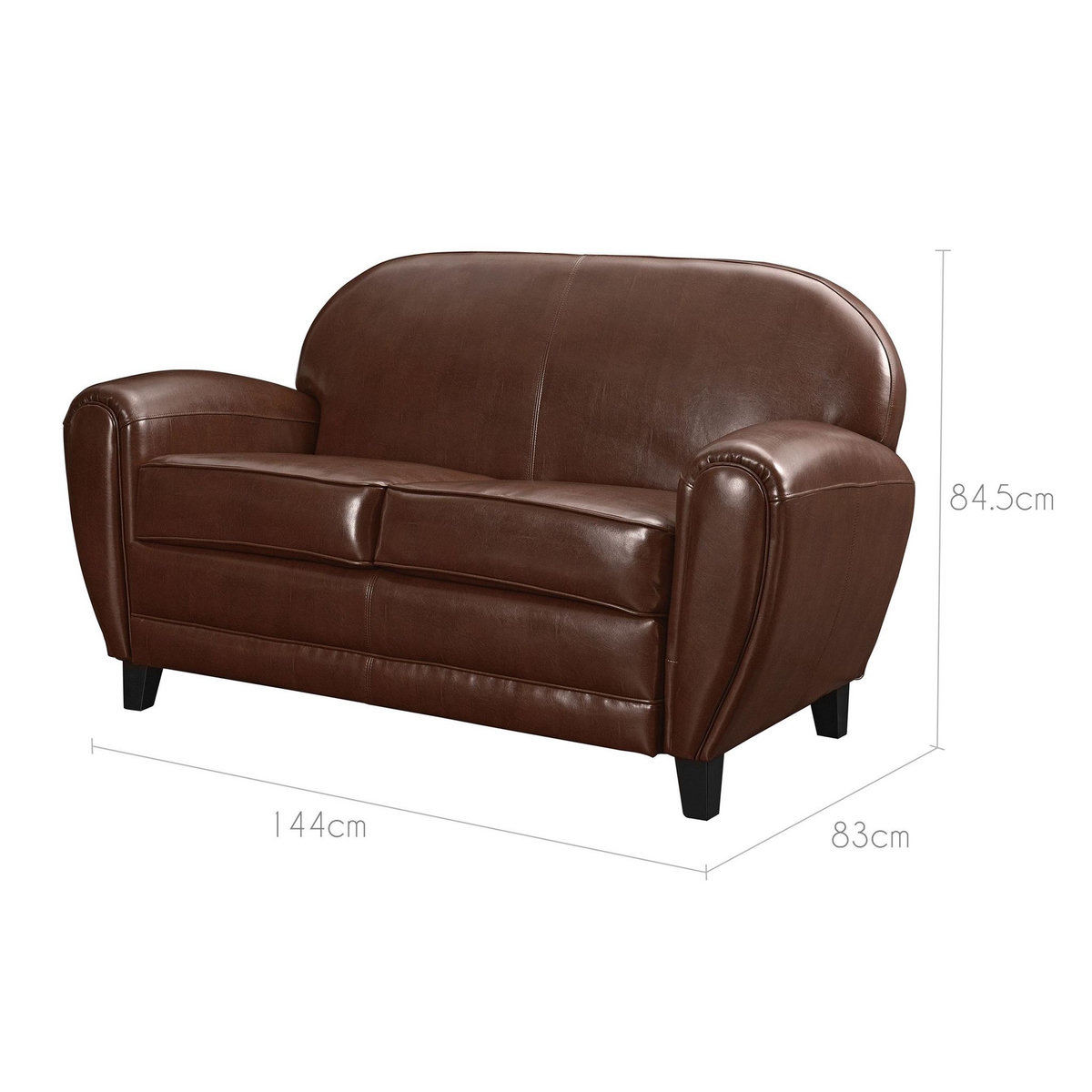 Rendez vous déco Canapé 2 places noir en croute de cuir enduite - Club