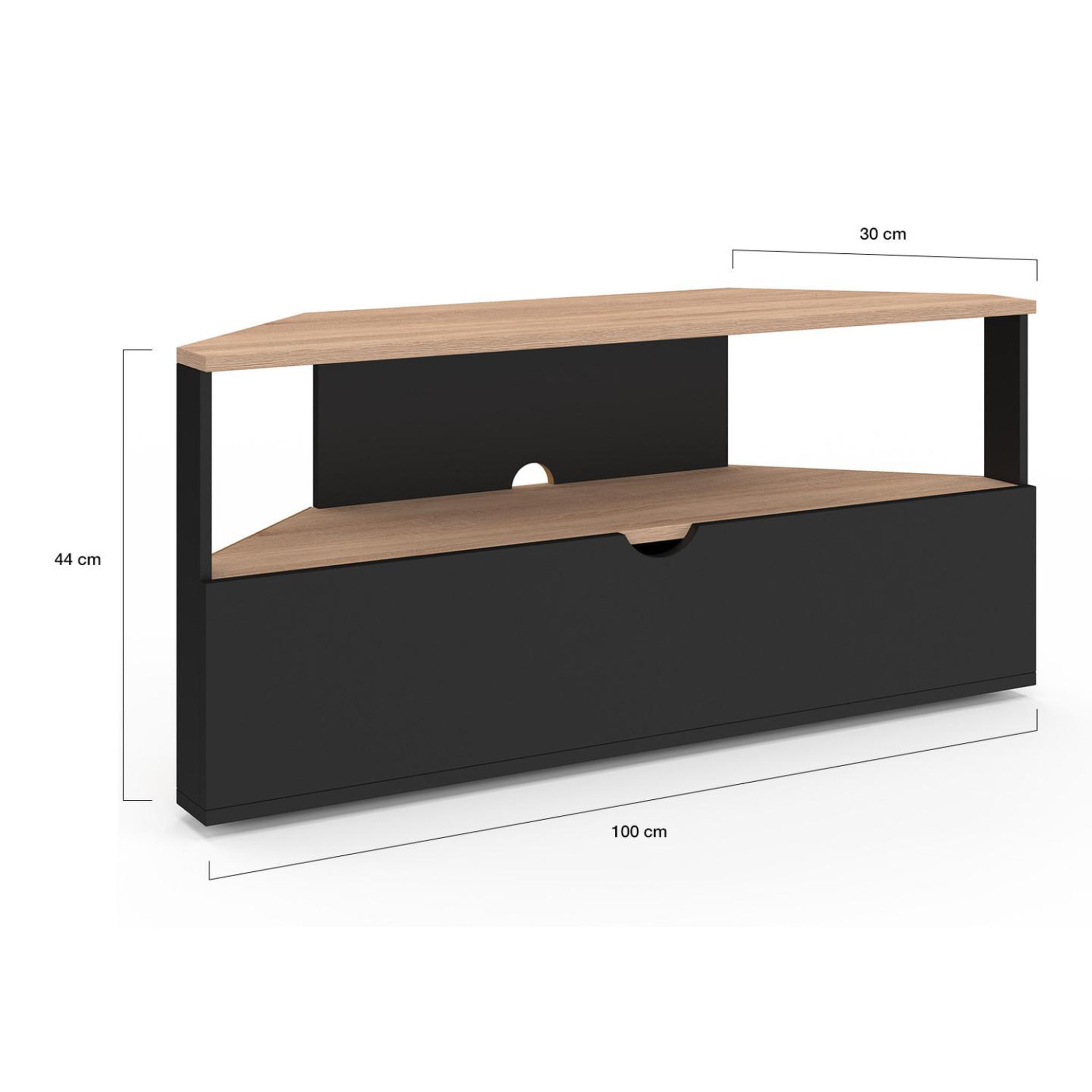 Voir la diapositive 5 : ID MARKET Meuble tv 100 cm d'angle eli bois façon hêtre et noir