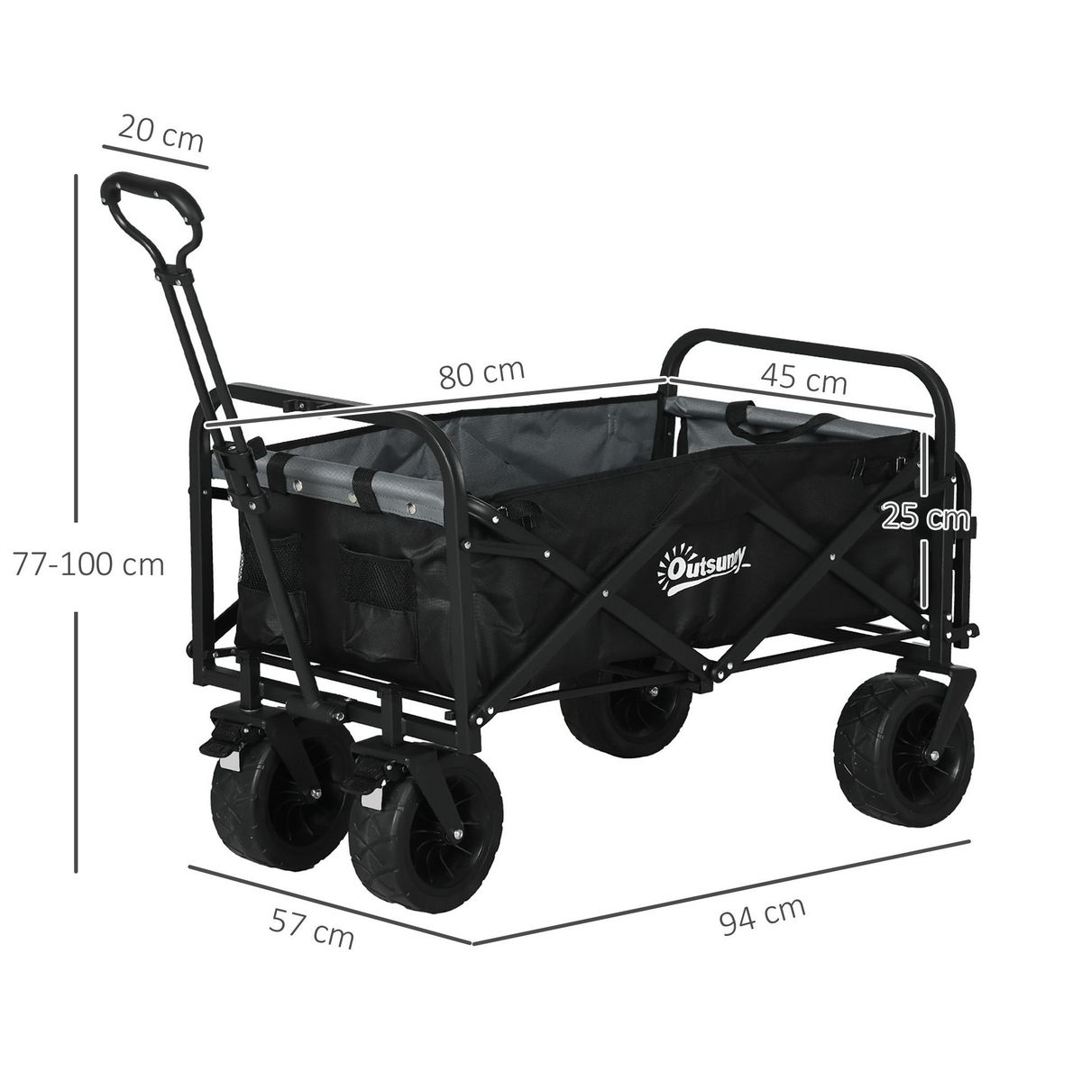 OUTSUNNY Chariot de jardin 110L pliable 4 roues poignée télescopique réglable porte noir