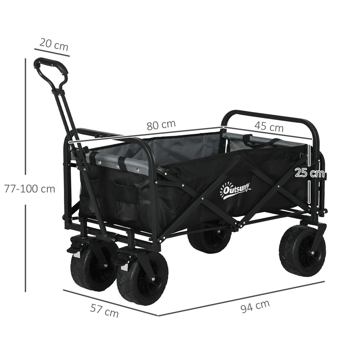 OUTSUNNY Chariot de jardin 110L pliable 4 roues poignée télescopique réglable porte noir